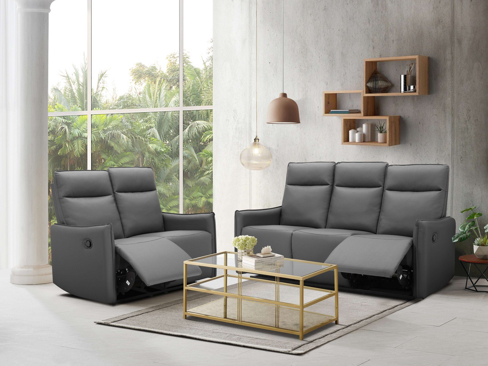 Dorel Home 2-zitsbank Lugo, bioscoopbank met relaxfunctie in kunstleer en geweven stof