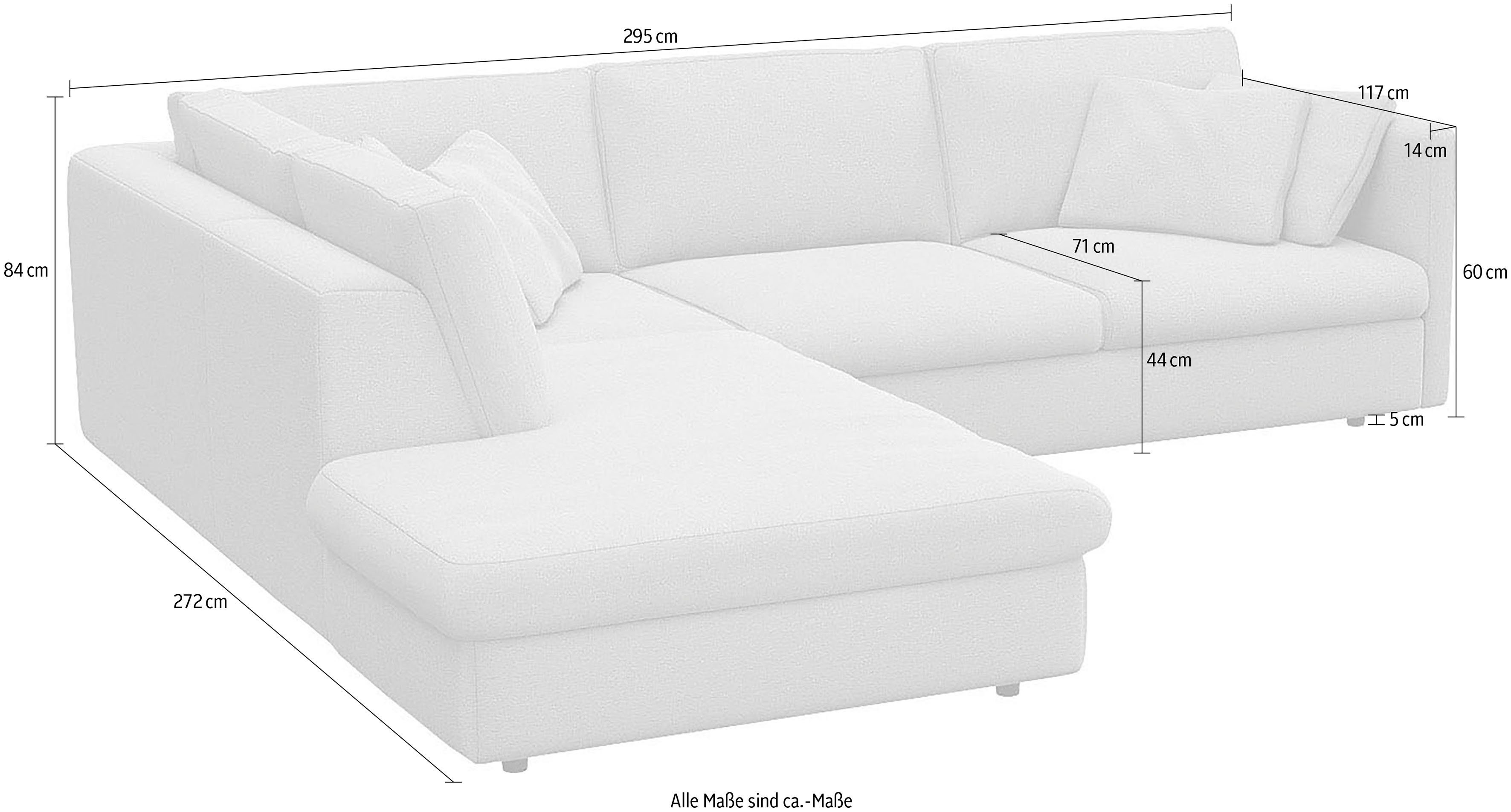 FLEXLUX Hoekbank Lovane, elegant en tijdloos, comfortabel, L-vorm Zacht en zeer comfortabel, grote zitdiepte op koudschuim, inclusief sierkussen