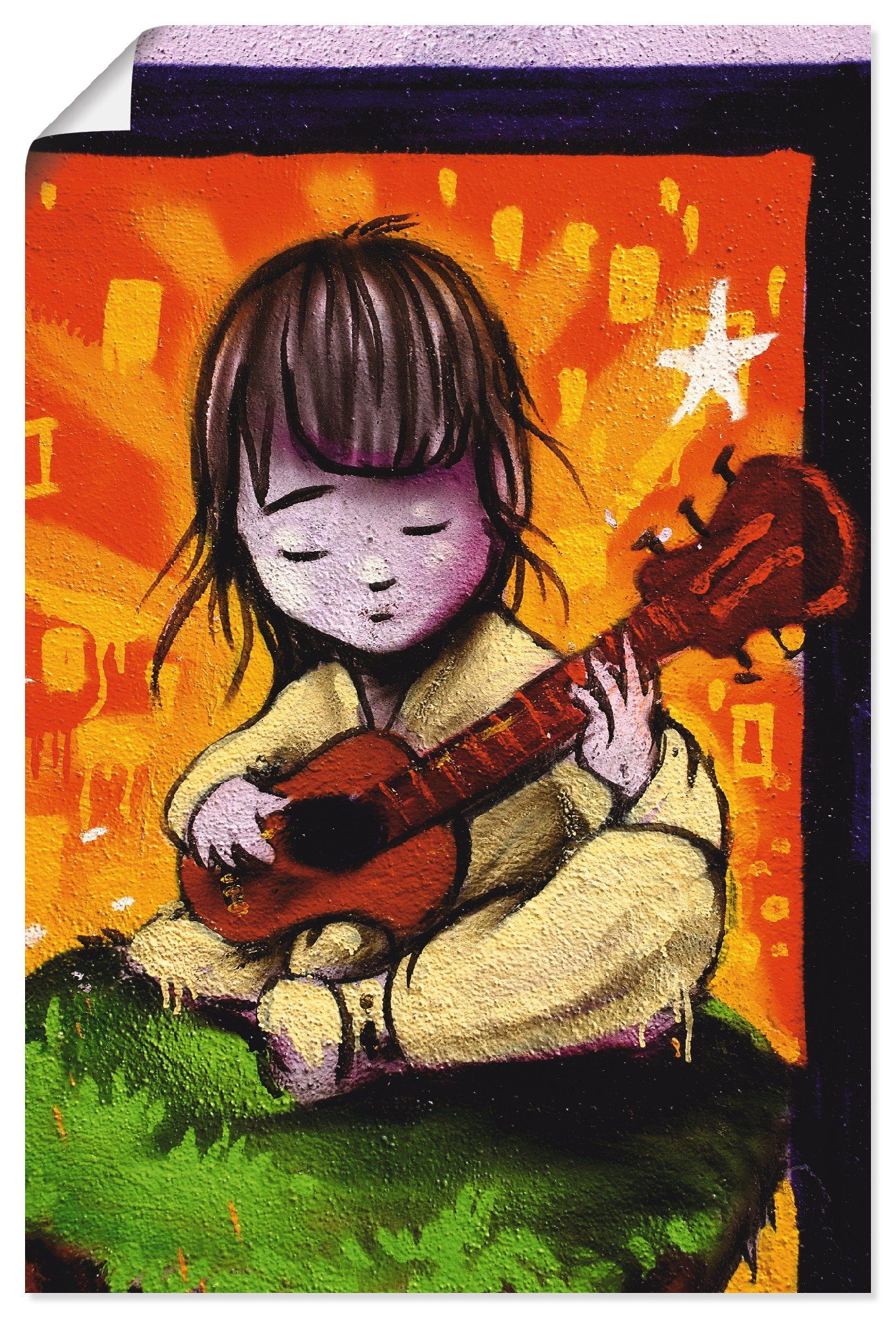 Artland Poster Jongen met gitaar - graffiti als artprint van aluminium, artprint op linnen, muursticker of poster in verschillende maten foto