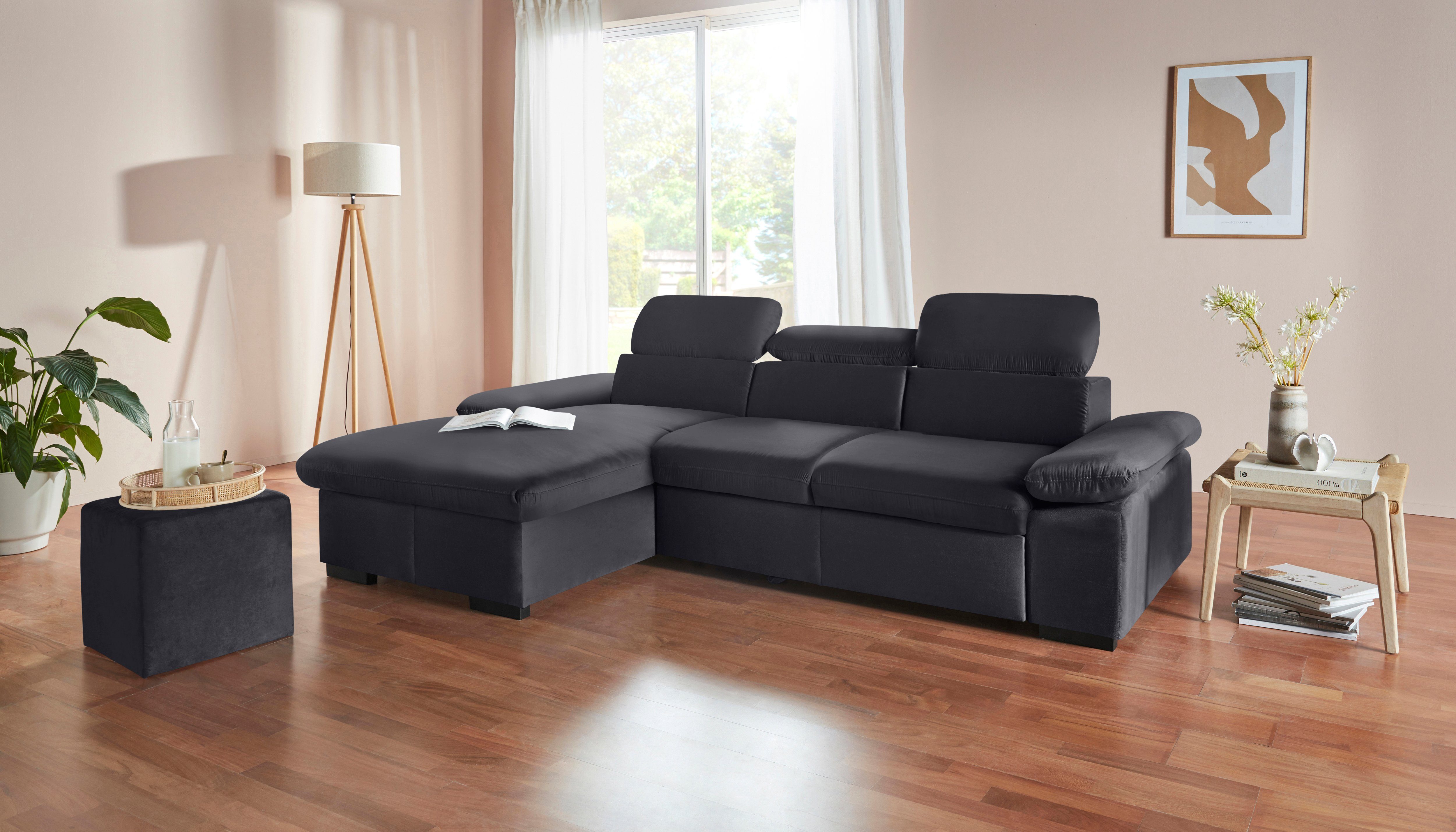 COTTA Hoekbank Lola L-vorm met hoofdeinde-functie & poef keuze met bedfunctie, bedlade & armleuningverstelling (set)