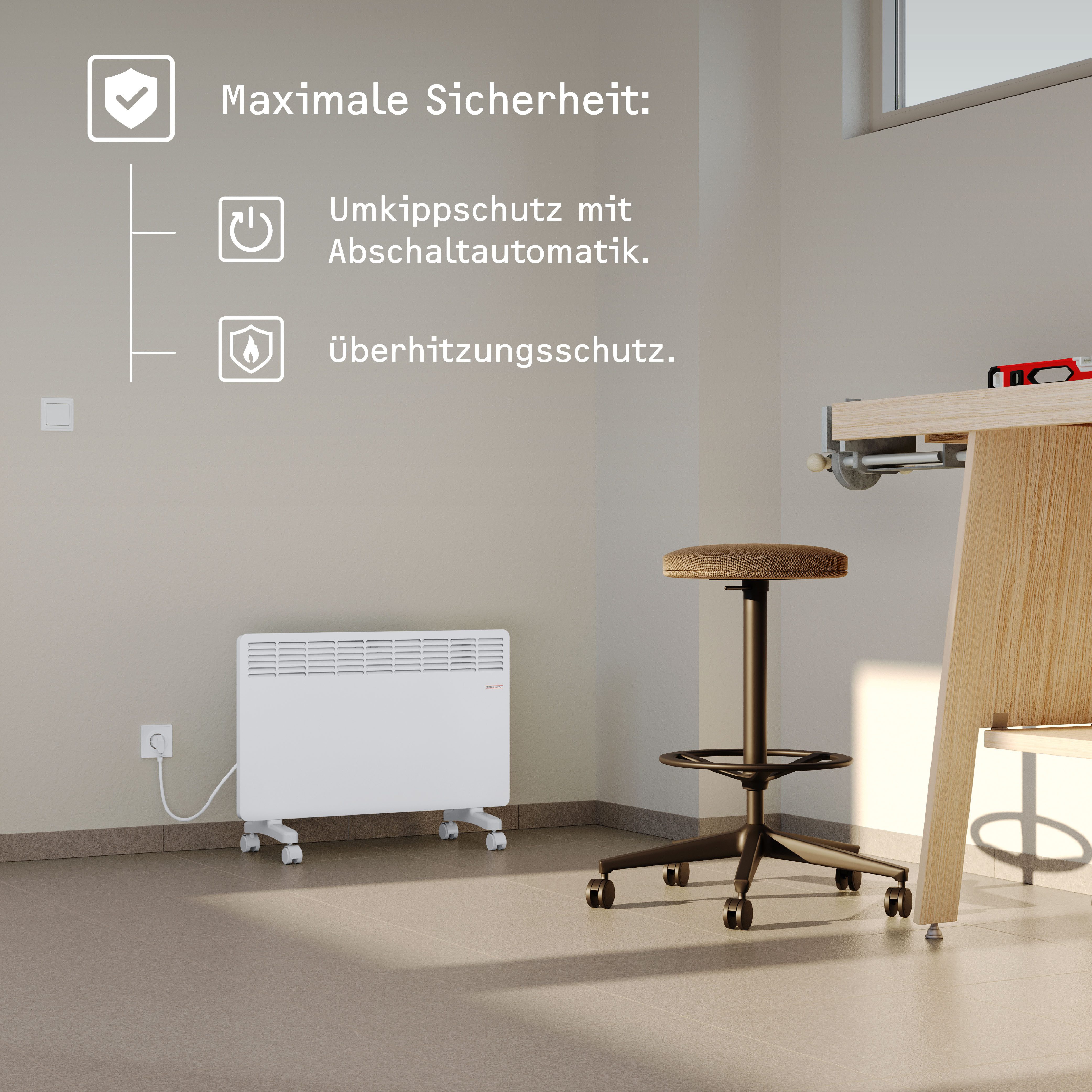 Stiebel-Eltron Convectorkachel "EG-50-TR2-PM", verwarmingsventilator energiezuinig, 2 kW Convector verwarming met eenvoudige regeling, 2 kW, energiezuinig, wielen