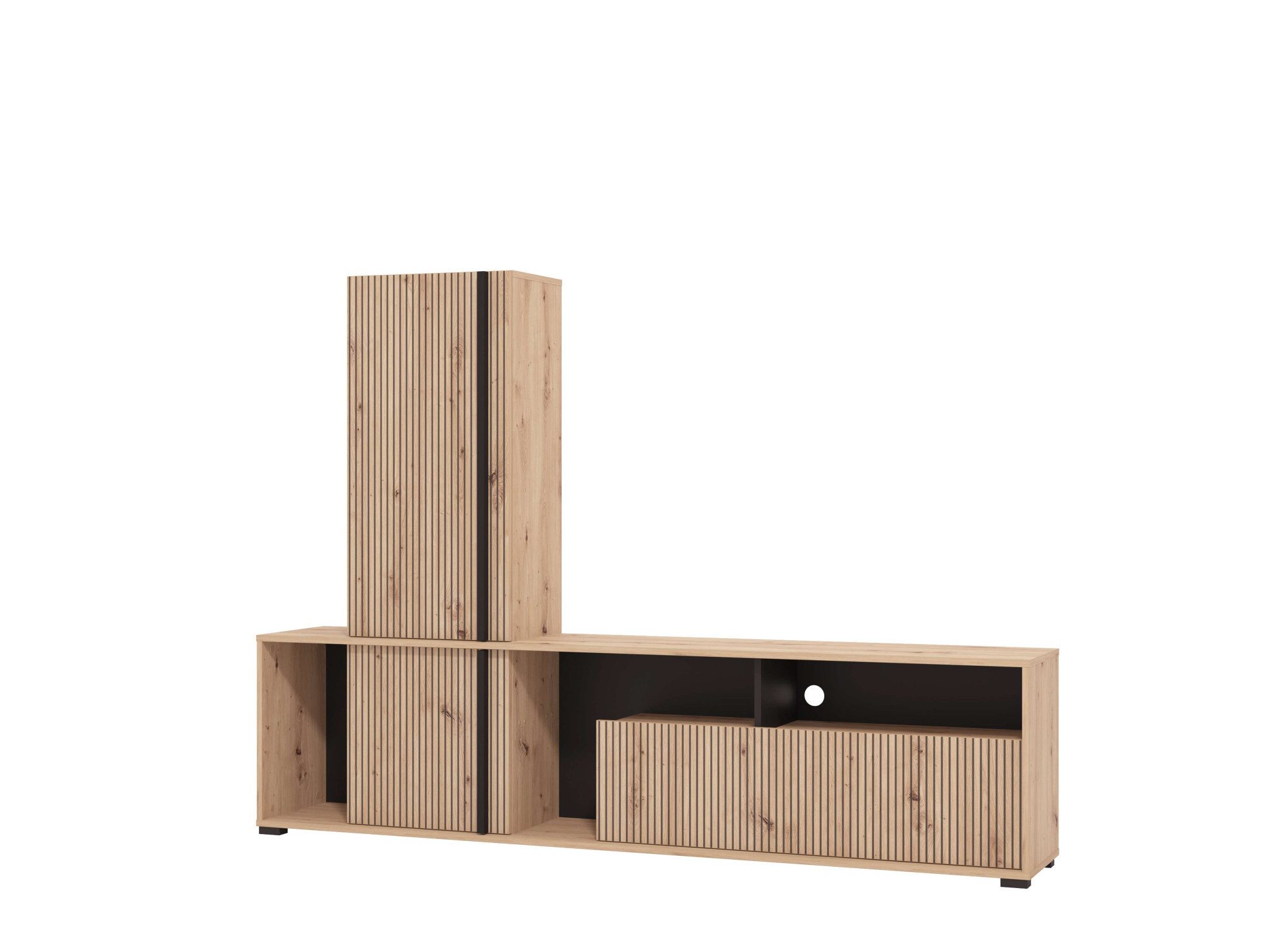 INOSIGN Wandmeubel Chania, 195 cm, incl. TV-meubel en Highboard Trendkleuren, met decoratieve zwarte strepen, in artisan eiken (complete set)