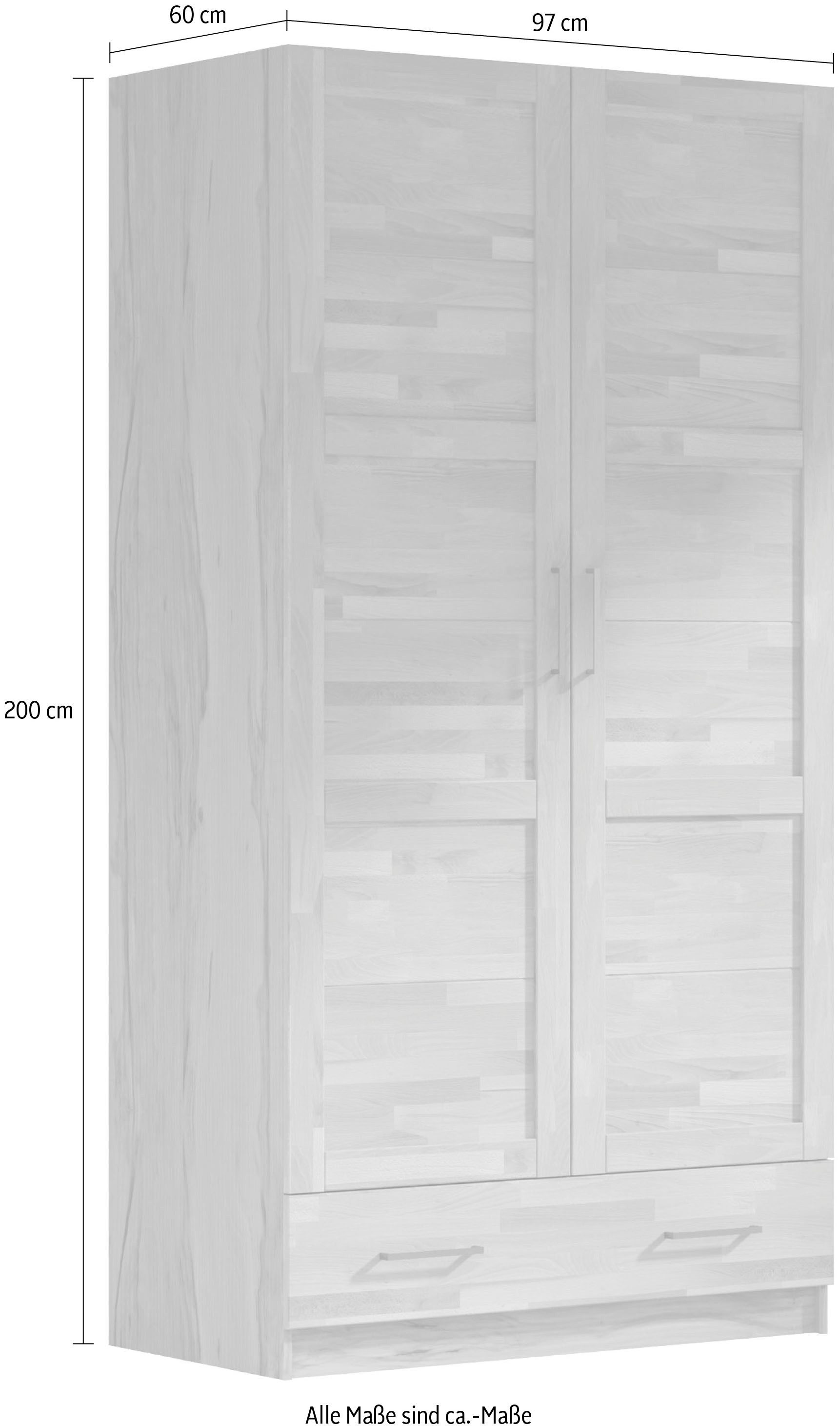 Home affaire Kledingkast Sabrina, 97x60x200cm, natuurlijke landhuisstijl gedeeltelijk massief, beuken of eik, fsc-gecertificeerd, metalen grepen