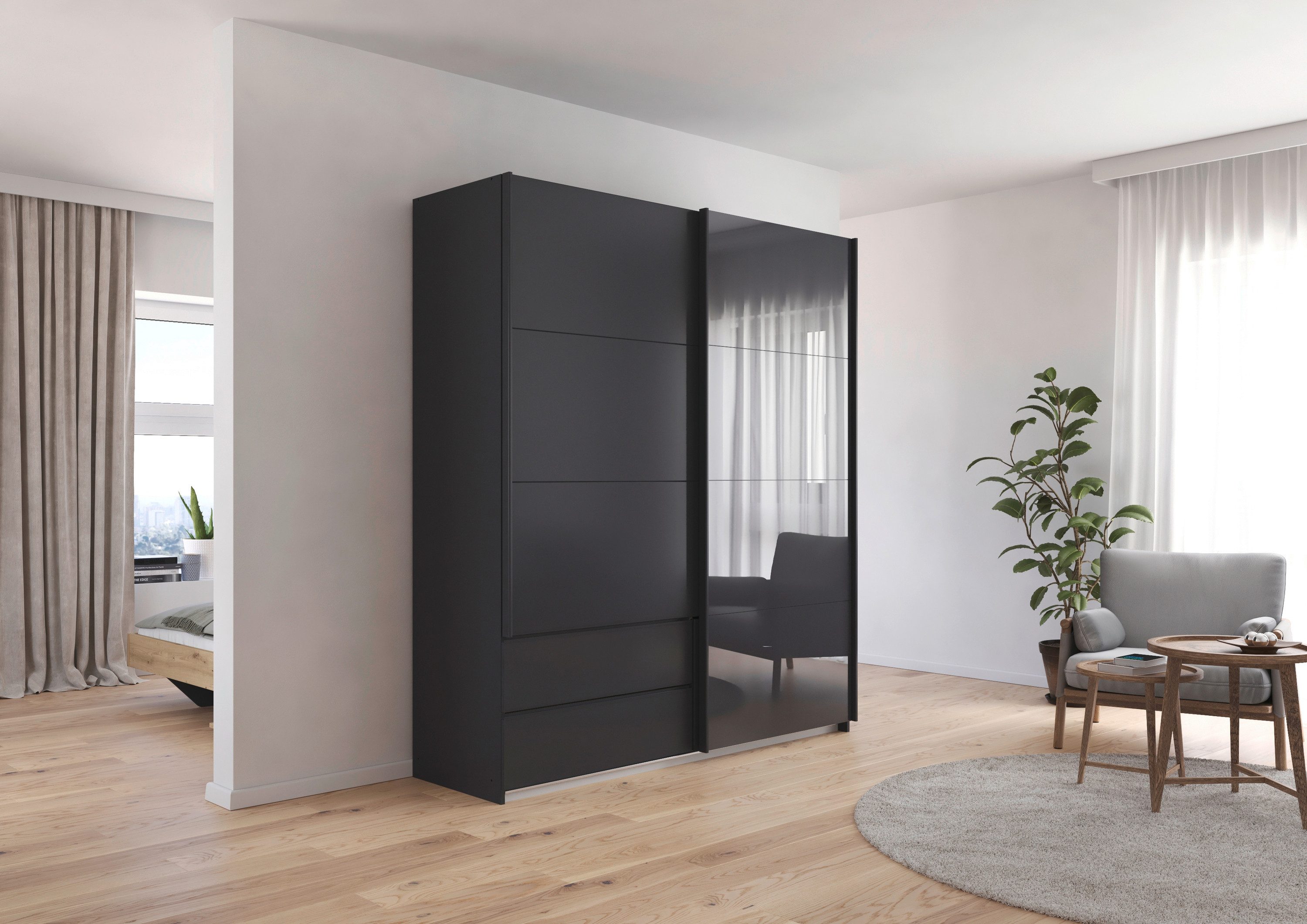 rauch Schuifdeurkast Kledingkast Kast Garderobe ELARA Glazendeur/Grauw spiegel