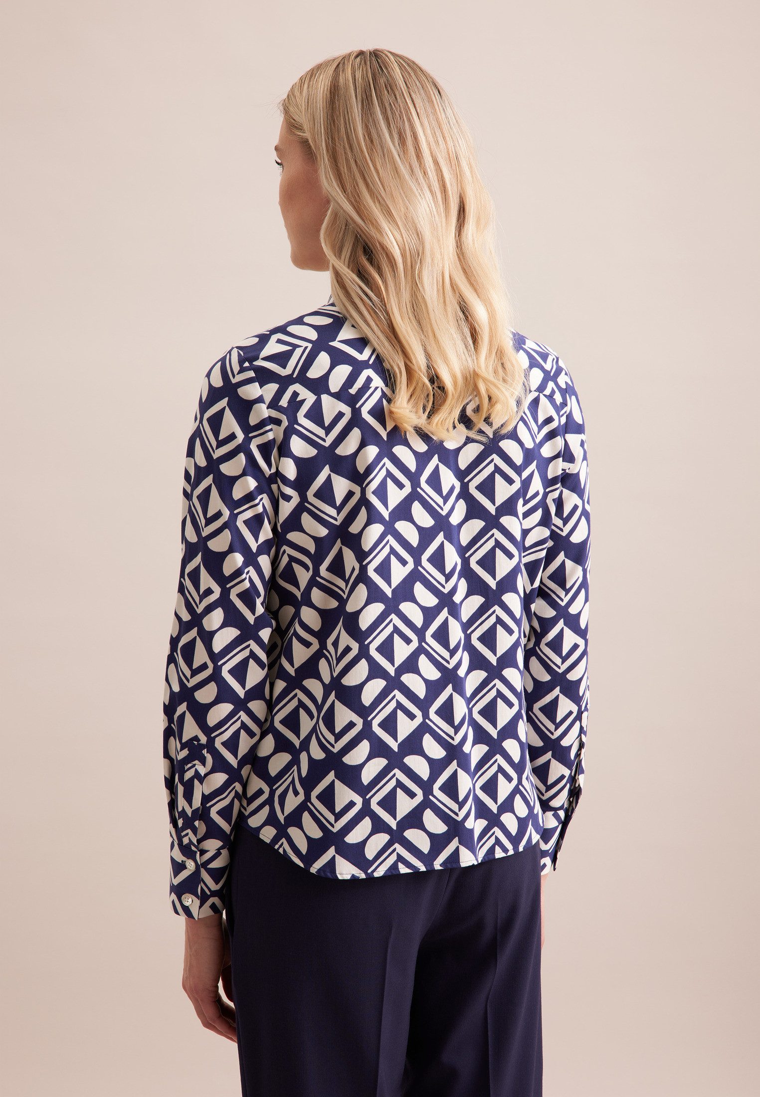 seidensticker Overhemdblouse Zwarte roos Lange mouwen kraag geometrische motieven