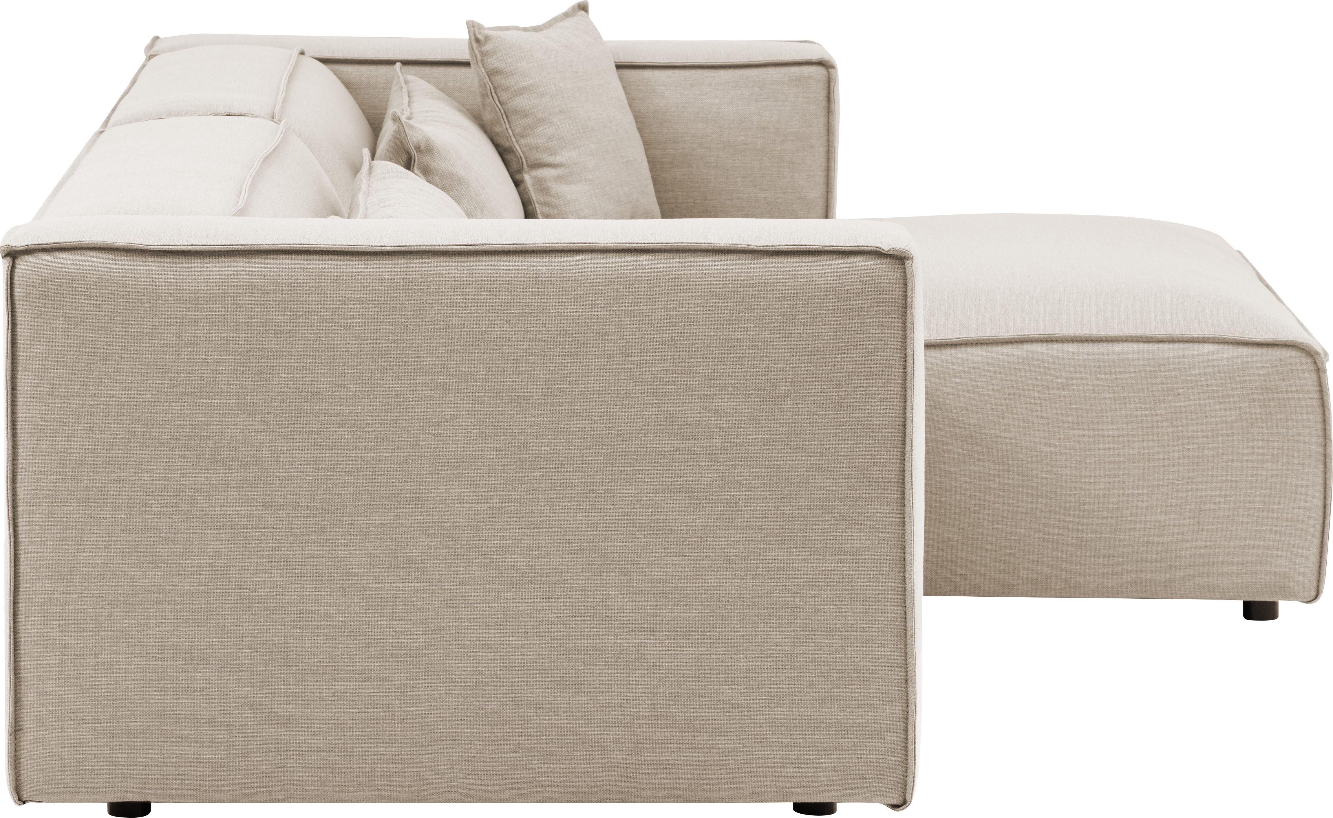 LeGer Home by Lena Gercke Hoekbank PIARA met biesnaad in cord of linnenlook, moderne bank in L-vorm keuze ottomaan rechts/links, zwarte voeten, comfortabel zitcomfort