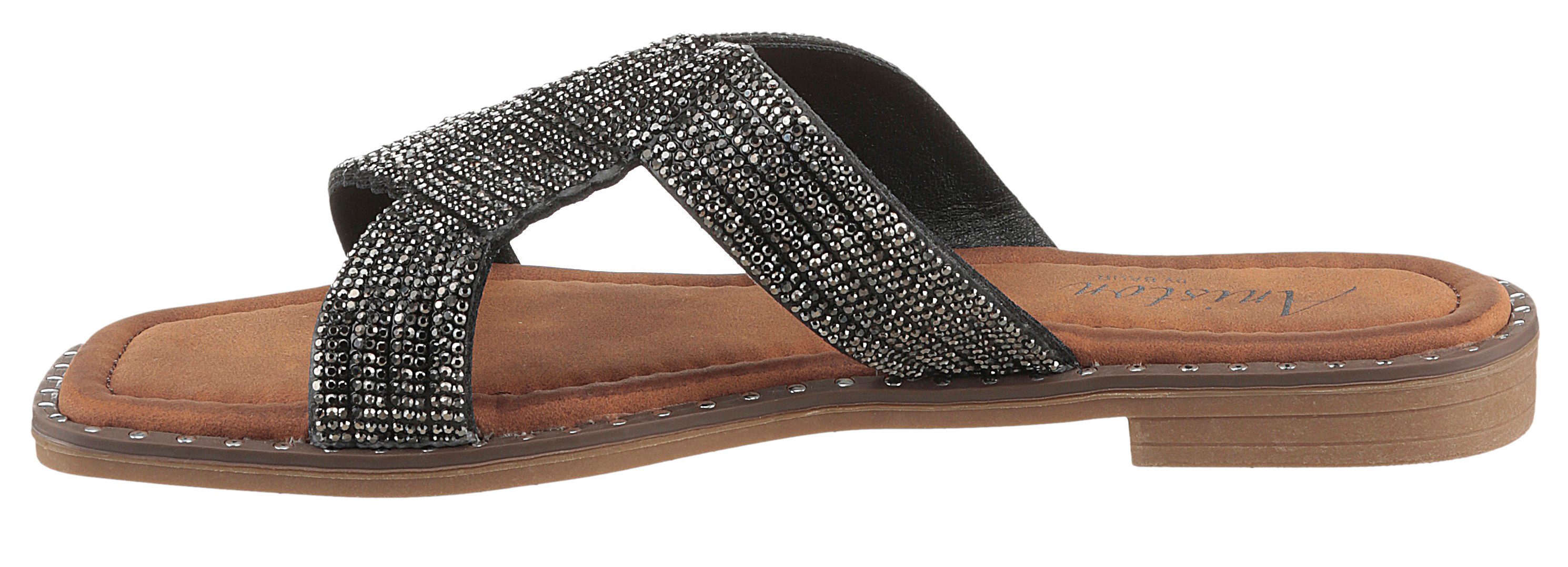 Aniston SHOES Slippers , flat, zomerschoen, strand schoen, glitterstenen - nieuwe collectie