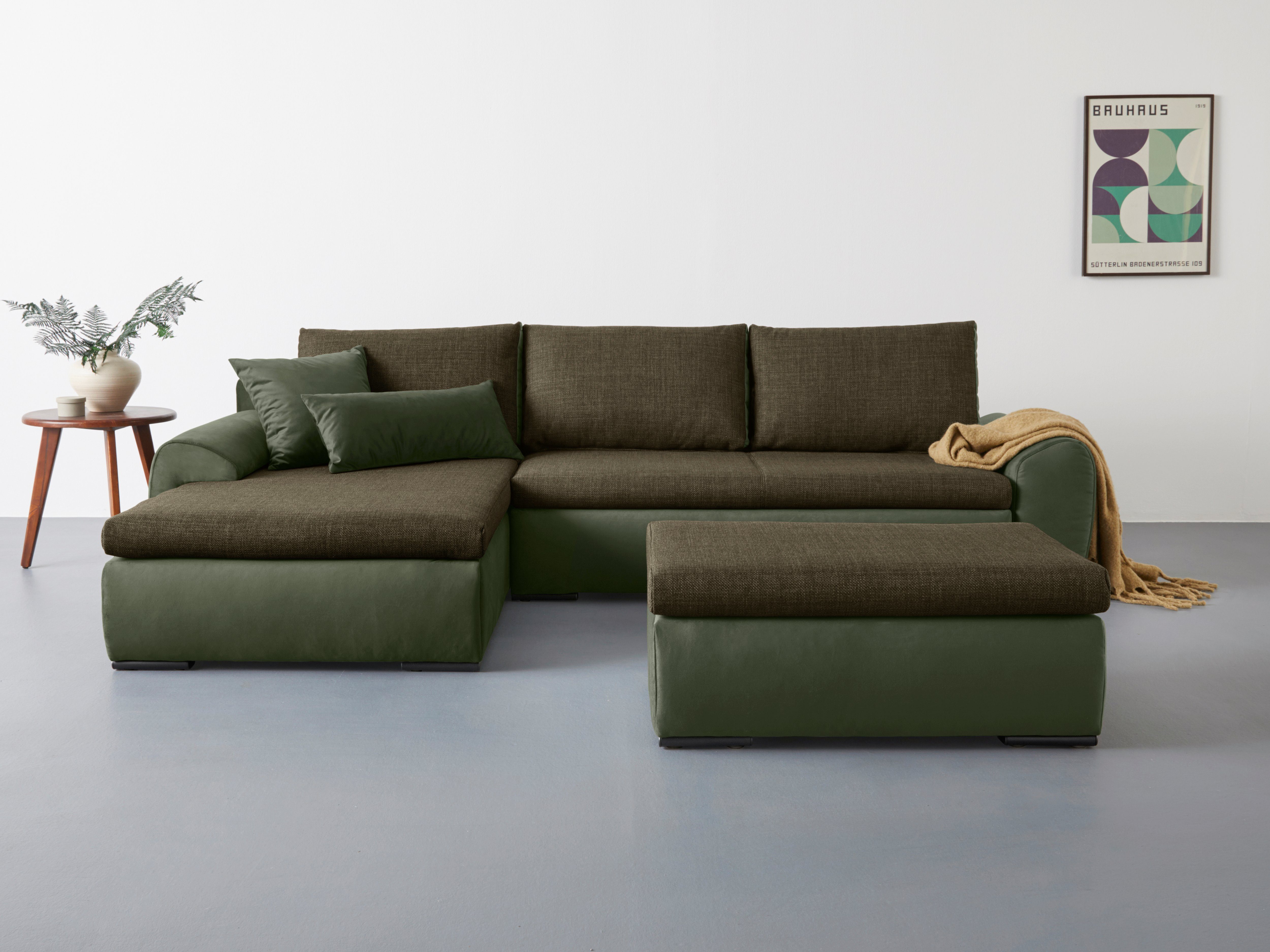 Home affaire Hoekbank Win, L-vorm, breedte 285cm optioneel met slaapfunctie en bedkast, taupe, corduroy