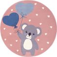 hanse home vloerkleed voor de kinderkamer koala sweetheart harten, korte pool, diermotief, kinderkamer, slijtvast, gemakkelijk in onderhoud, robuust roze