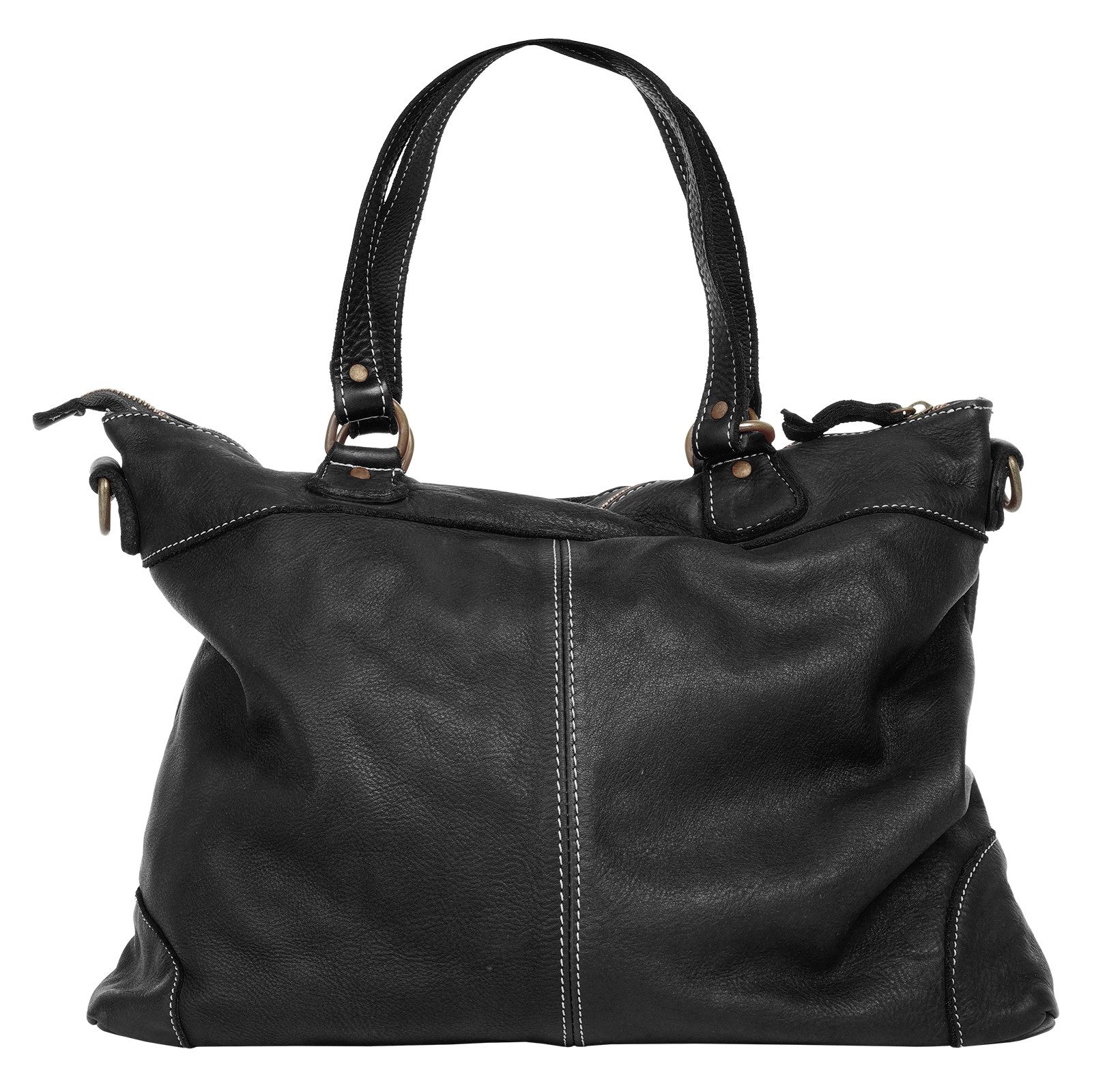 Cluty Shopper echt leer, made in italy dames shoppers maat Onesize zwart