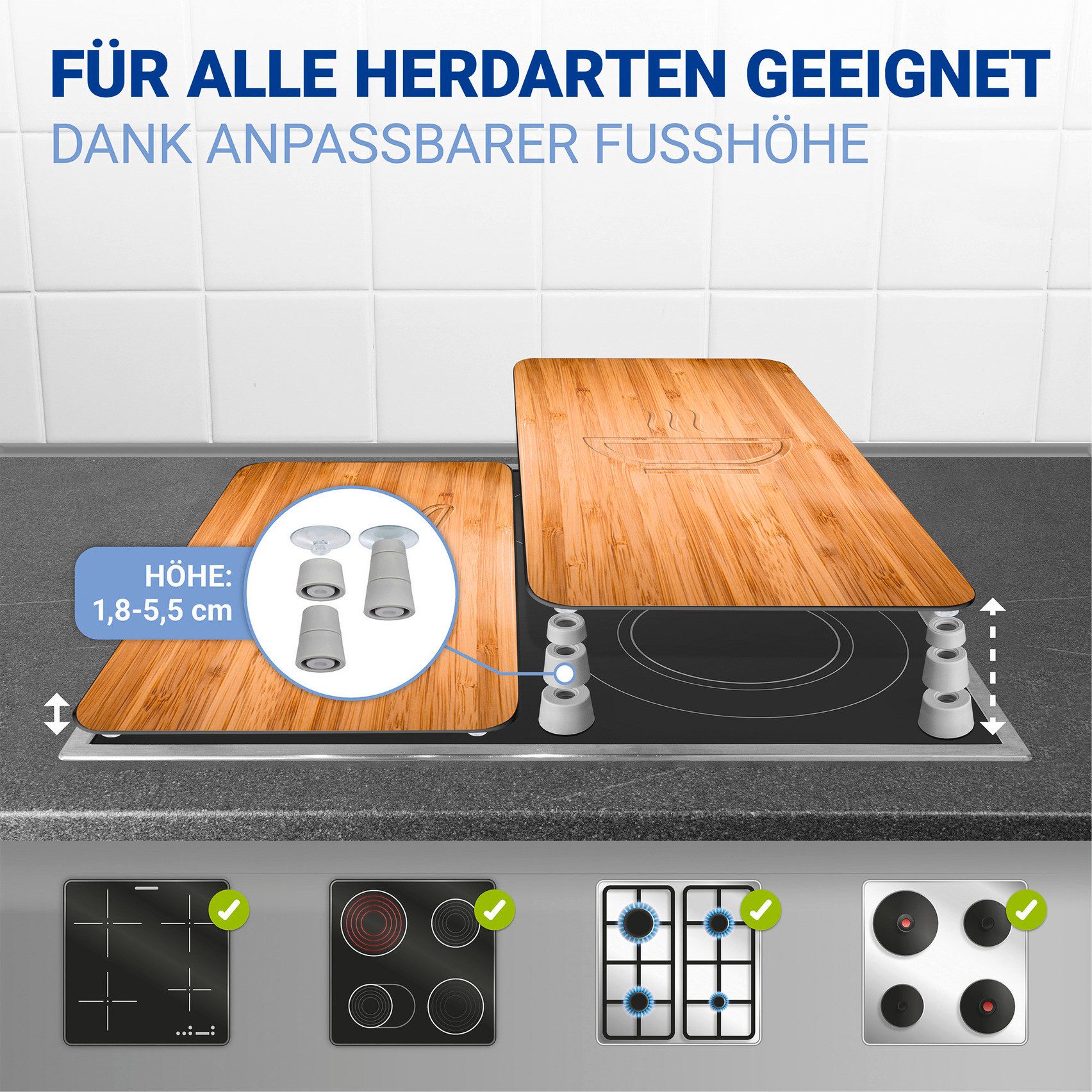 WENKO Kookplaatdeksel Universeel model Lunch Kookplaatafdekking voor alle soorten kookplaten, krasvast, met antislipvoetjes (set, 2-delig)