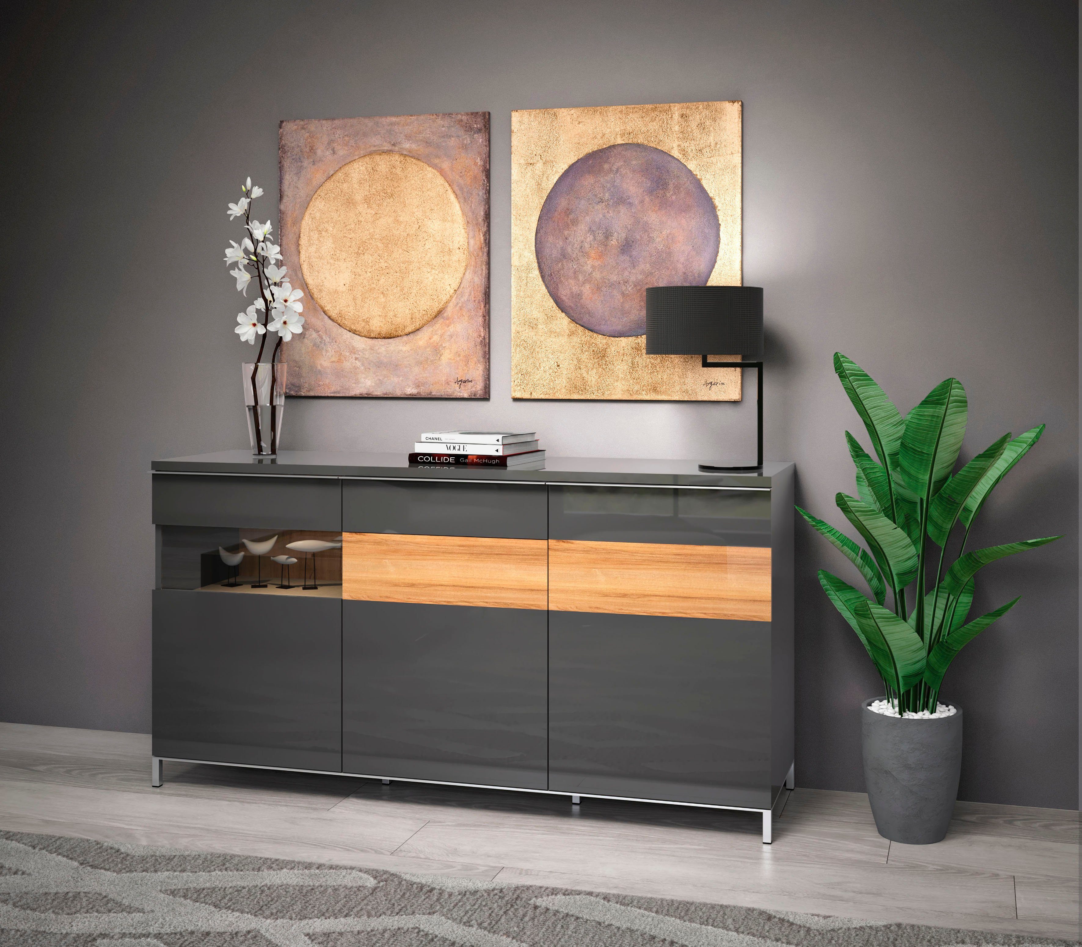 Places of Style Dressoir Onyx Kast met soft-close functie dressoirs maat 167,5x45,2x87,5 cm grijs