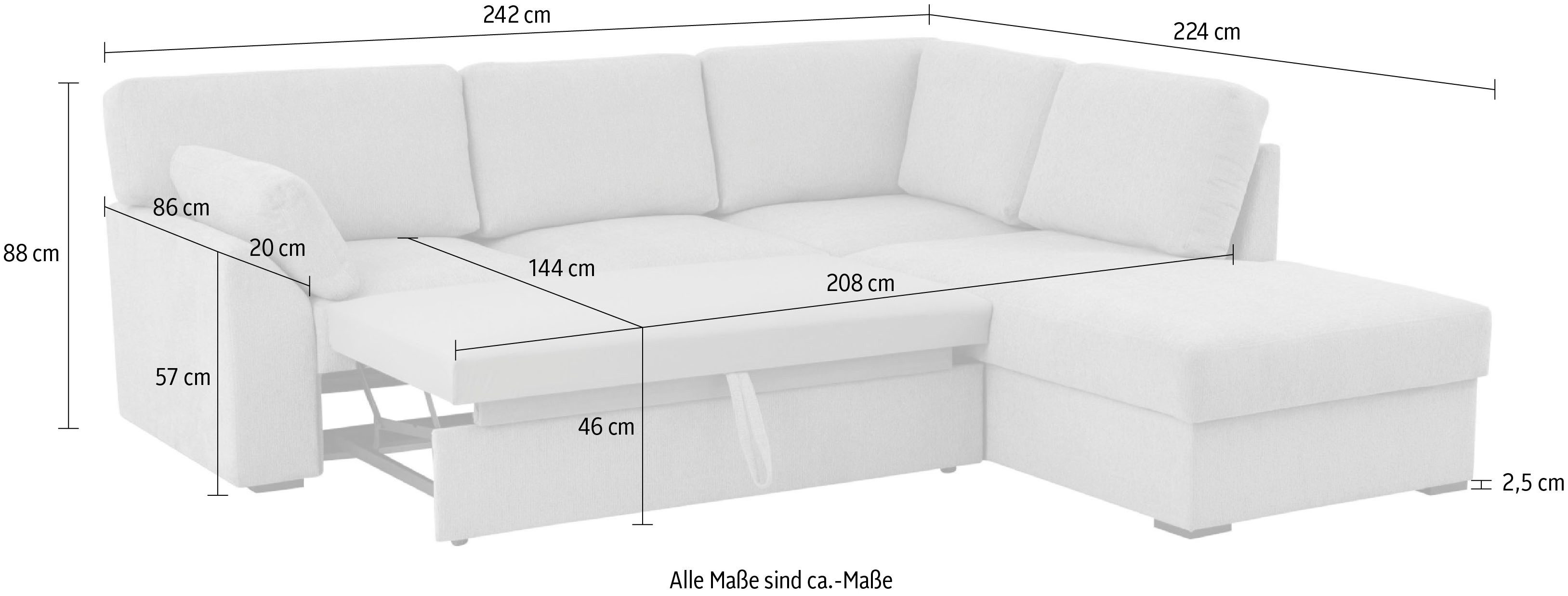 Home affaire Hoekbank Citry Breedte 242 cm, chenille, bedfunctie, bedlade, L-vorm