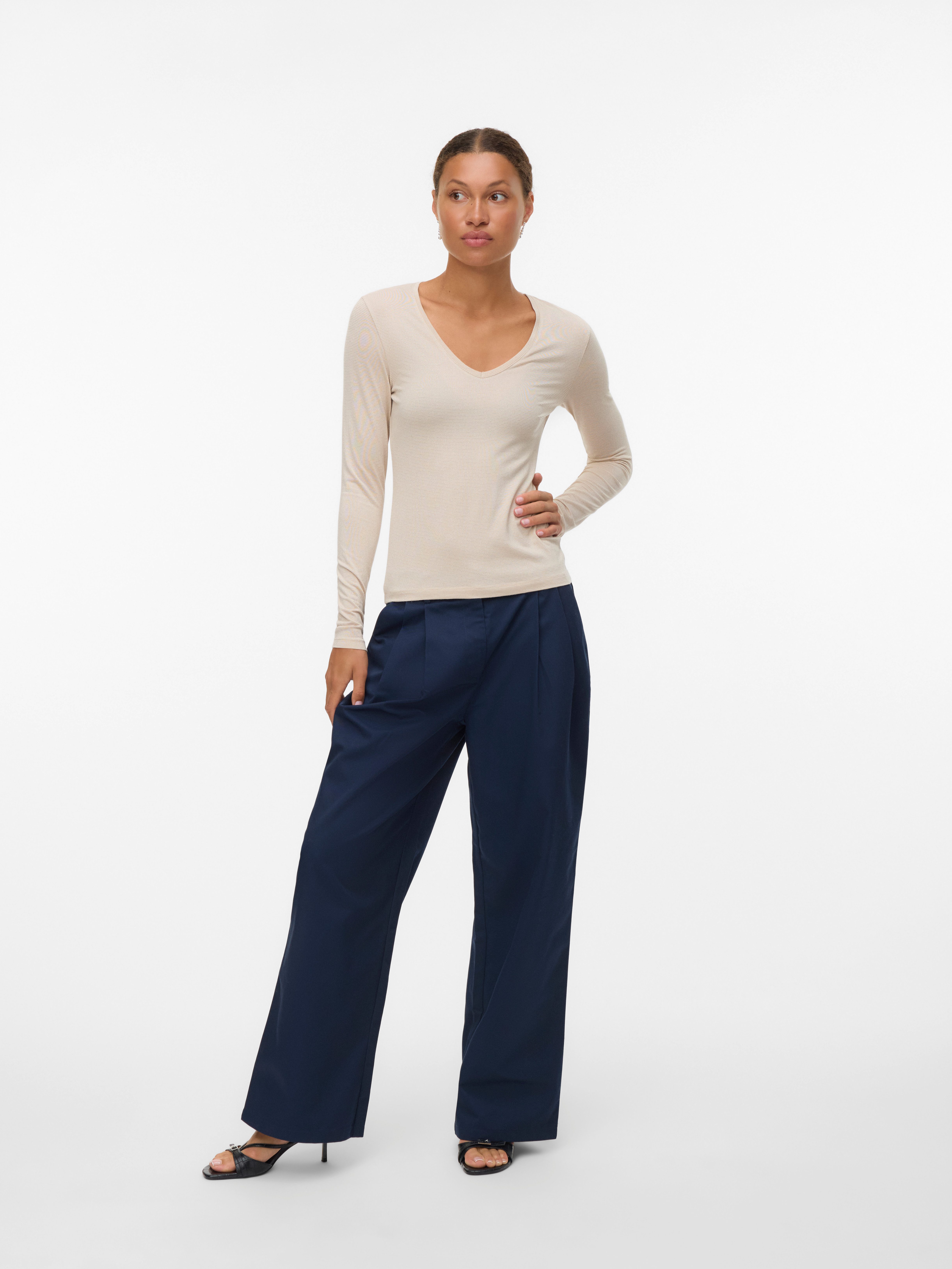 Vero Moda Shirt met lange mouwen VMLAVA GLITTER LS V-NECK TOP STRIPE NOOS