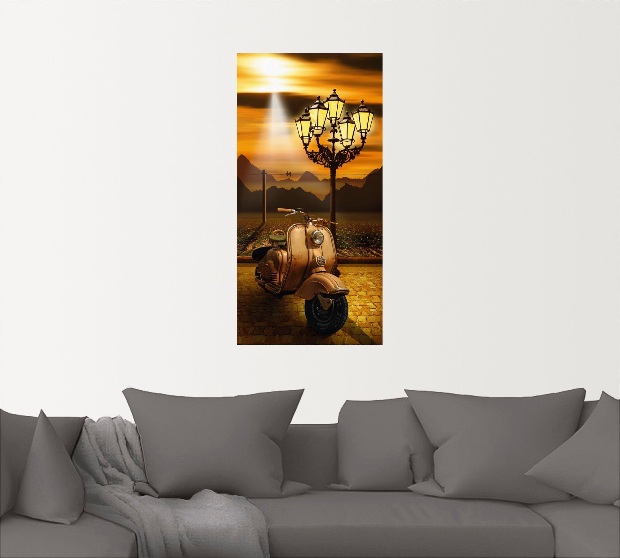 Artland Artprint Oldtimer scooter romantisch als artprint op linnen, muursticker of poster in verschillende maten