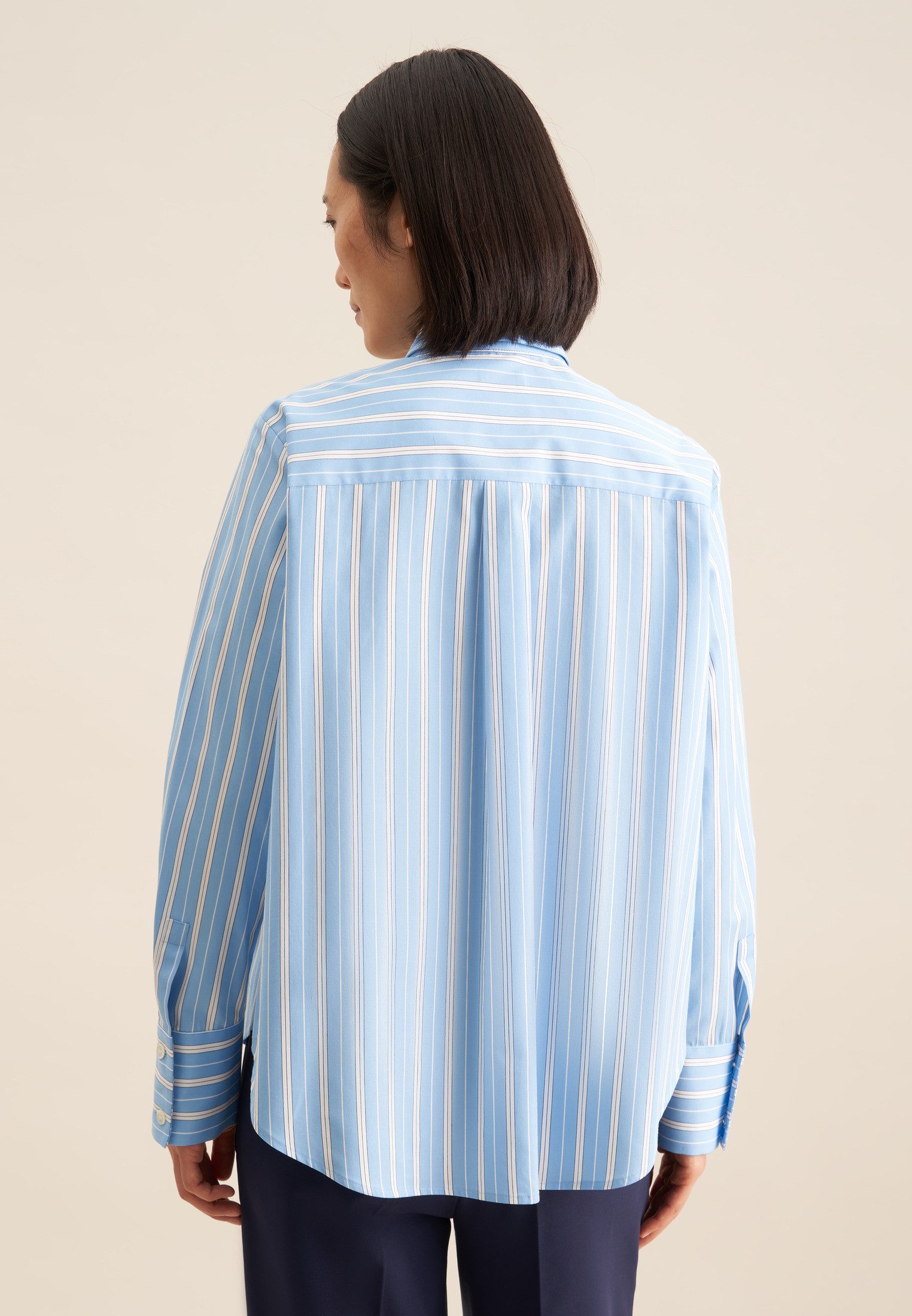 seidensticker Blouse met kraagstrik Zwarte roos Lange mouwen kraag strepen