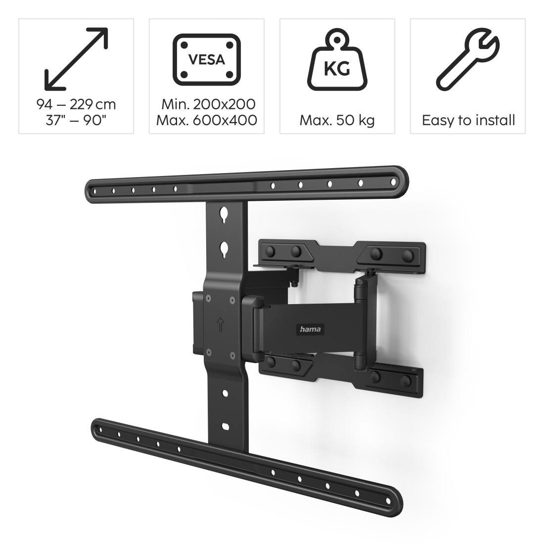 Hama Tv-wandhouder Ultraslank, kantelbaar, volledig beweeglijk, 37“-90", 43, 50, 55, 65, 75