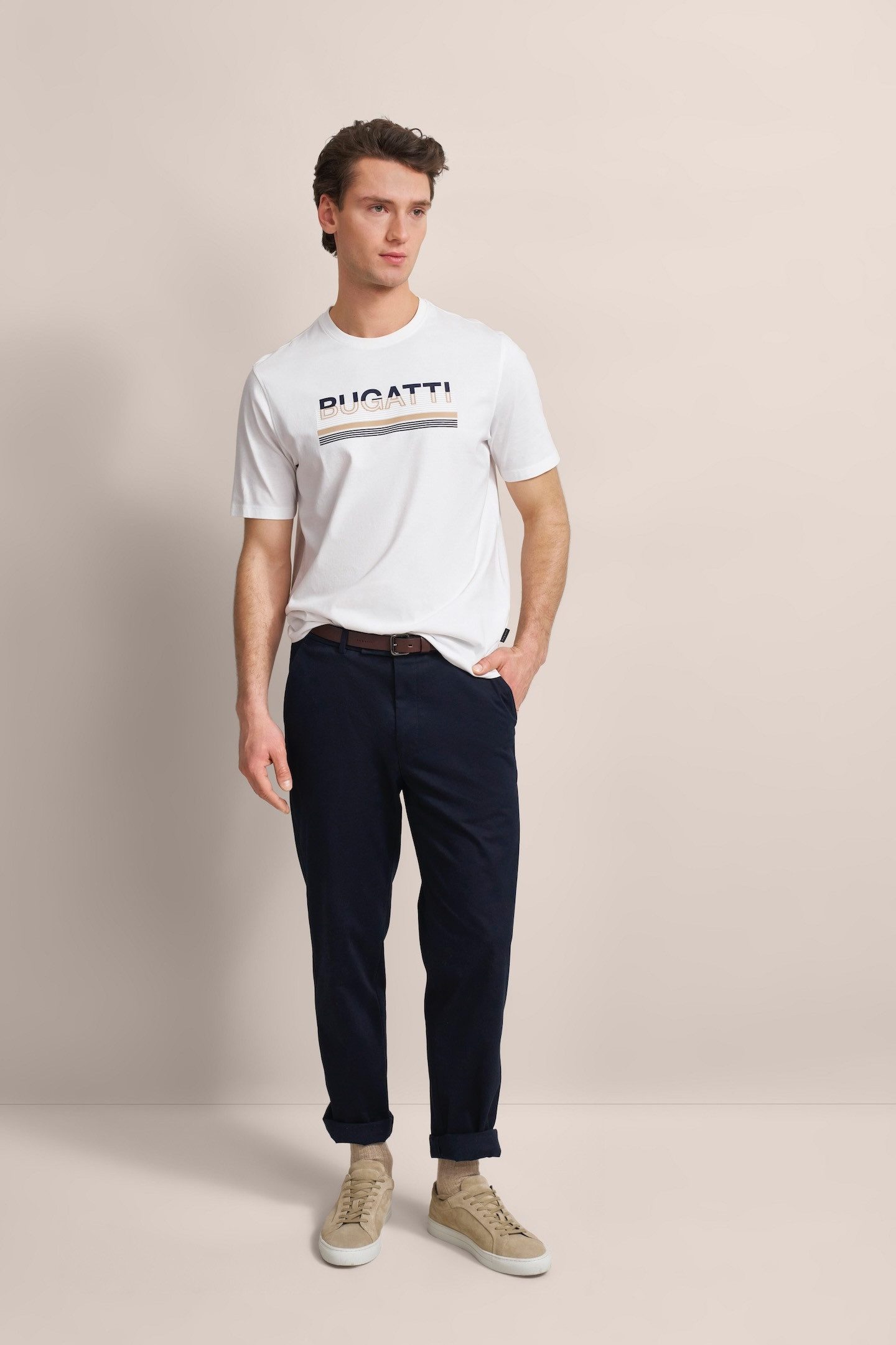 Bugatti T-shirt met rubberen logo-print