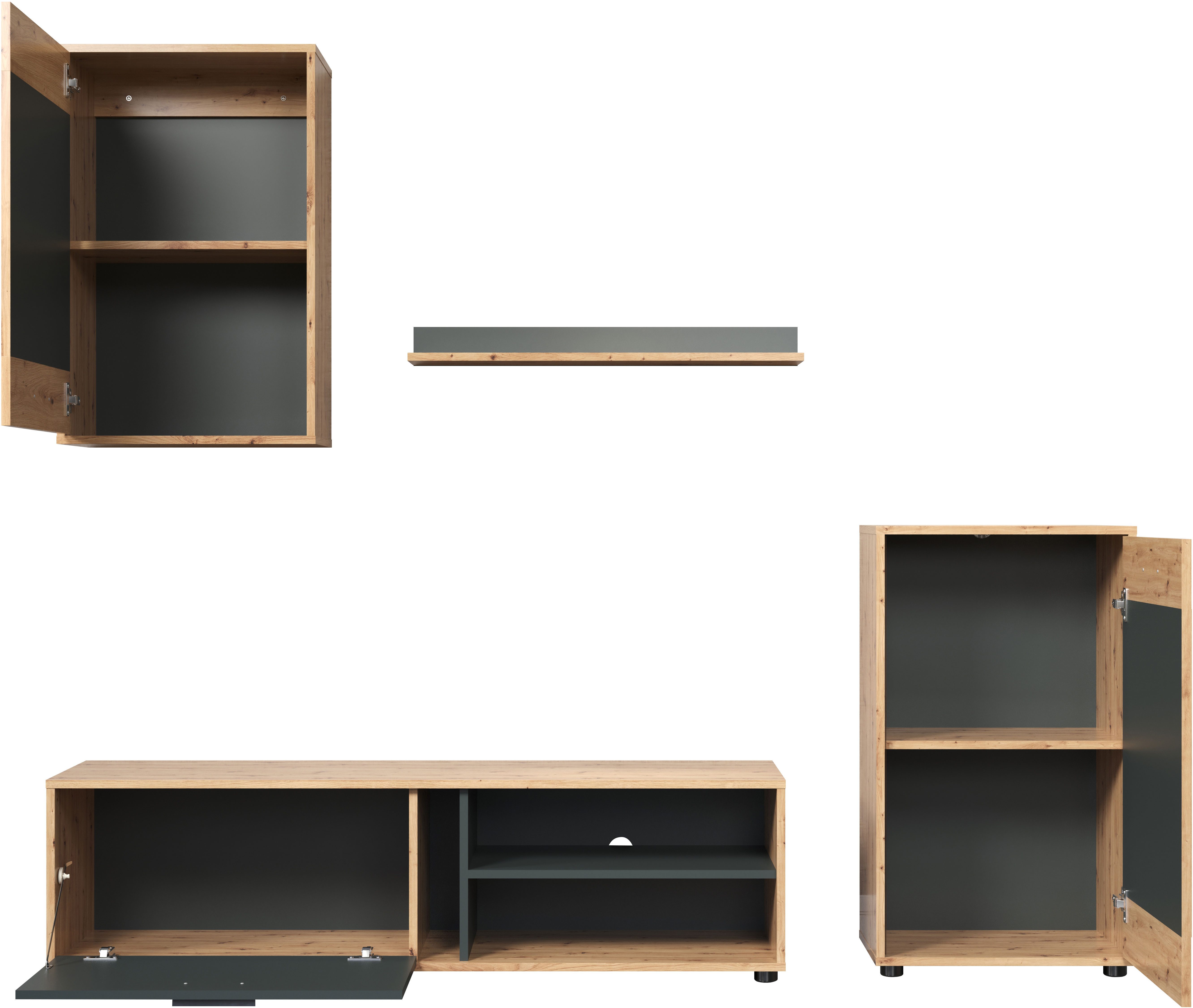 INOSIGN Wandmeubel Valetta incl. lowboard, hangkast, wandplank en highboard (complete set, 4-delig)