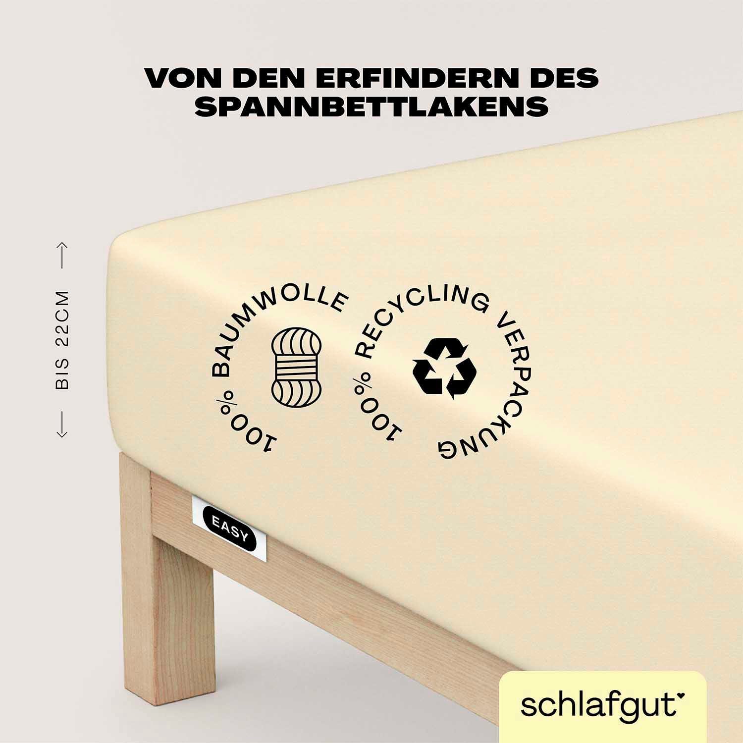 Schlafgut Hoeslaken EASY van 100% katoen, zacht & absorberend, merk-beddengoed voor matrassen tot 22 cm hoogte, in 90x200, 140x200 of 180x200 cm (1