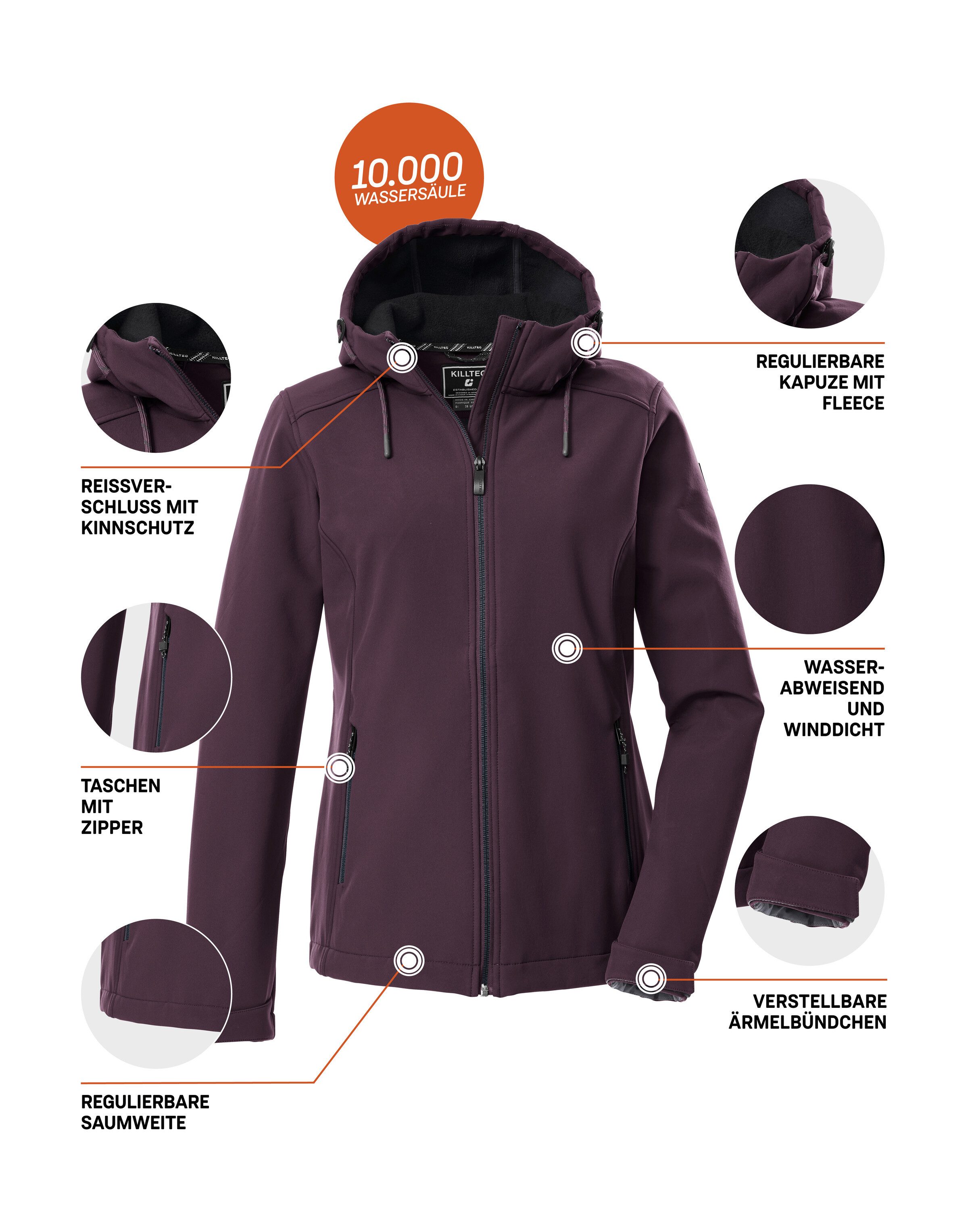 Killtec Softshell-jack KOW 8 WMN SFTSHLL JCKT Dames Softshelljas: water- en windafstotend, ademend