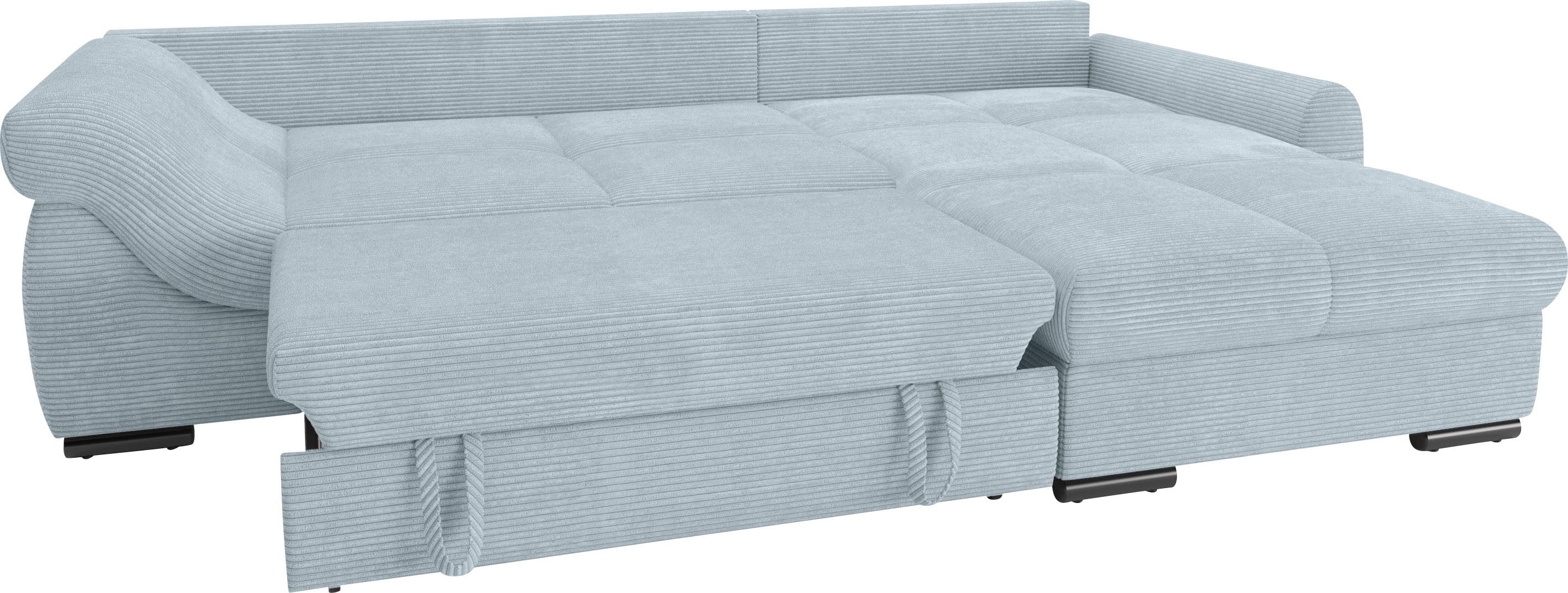 Mr. Couch Hoekbank Livorno DuraFlex L-vorm incl. hoogslaper beduitbreiding, xl bedbox wit gecoat