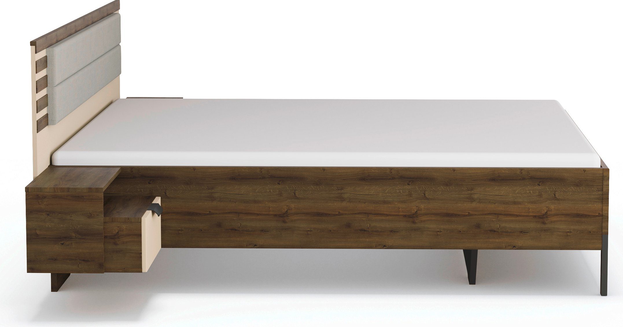 rauch Ledikant Bed Tweepersoons Futonbed BAREA met hangende nachtkastjes en hoofdbord met gestoffeerd kussen