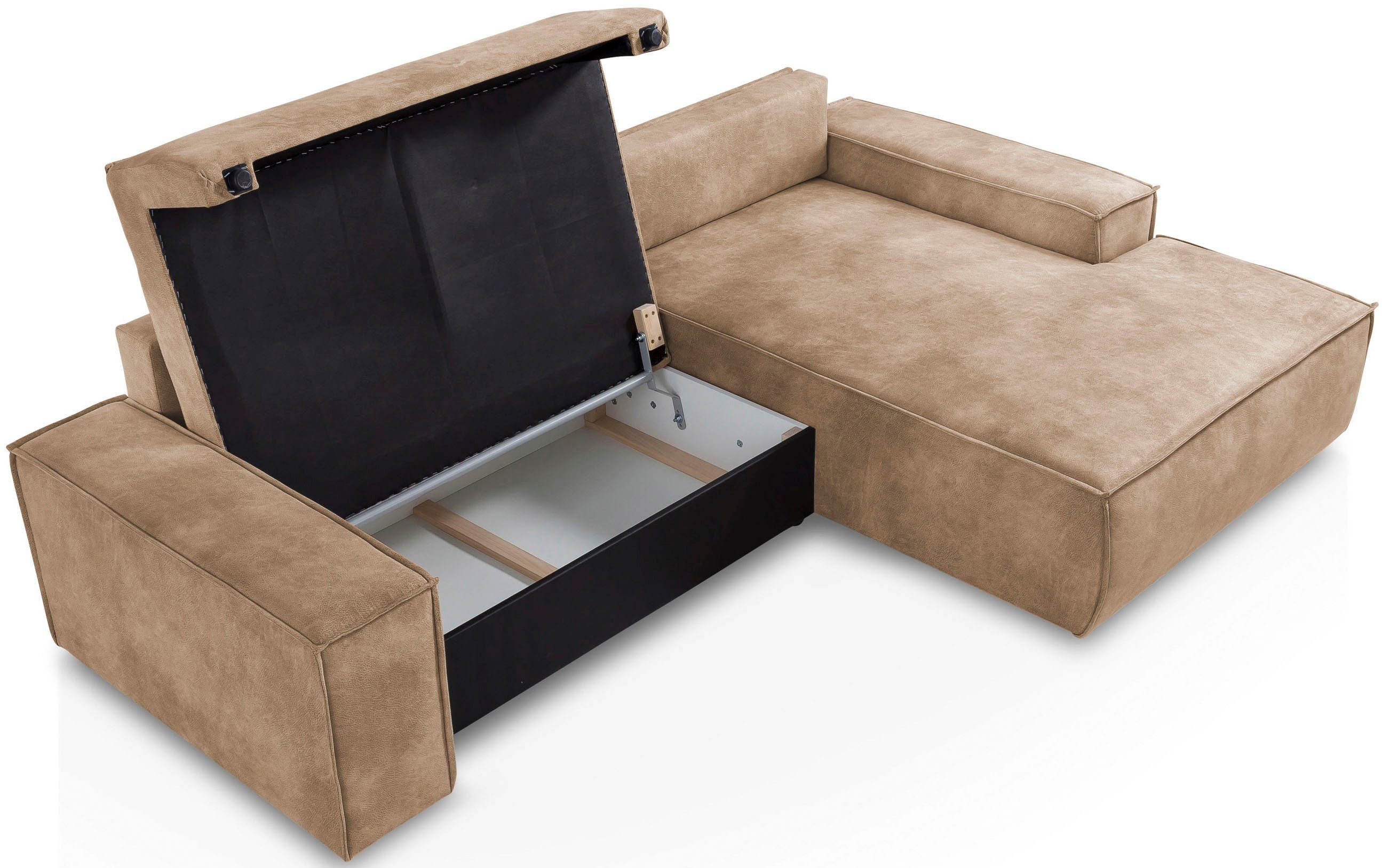 Home affaire Hoekbank SHERWOOD bedbank 267 cm, L-model, Slaapfunctie met bedlade (210x136 cm), cord, vintage, fluweel
