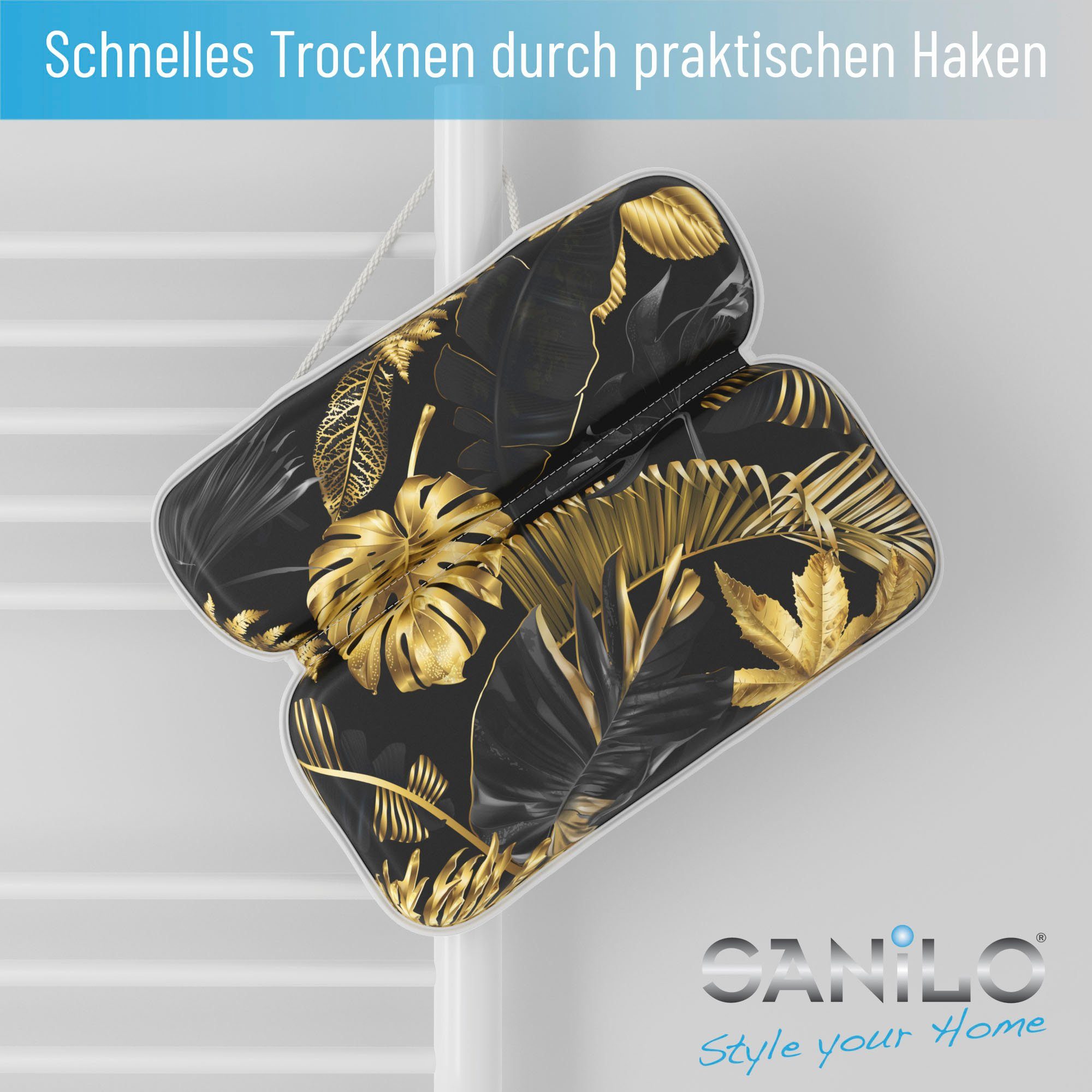 Sanilo Nekkussen Badkussen Golden Leaves comfortabel, antislip, volle kleuren, met 7 prima zuignappen