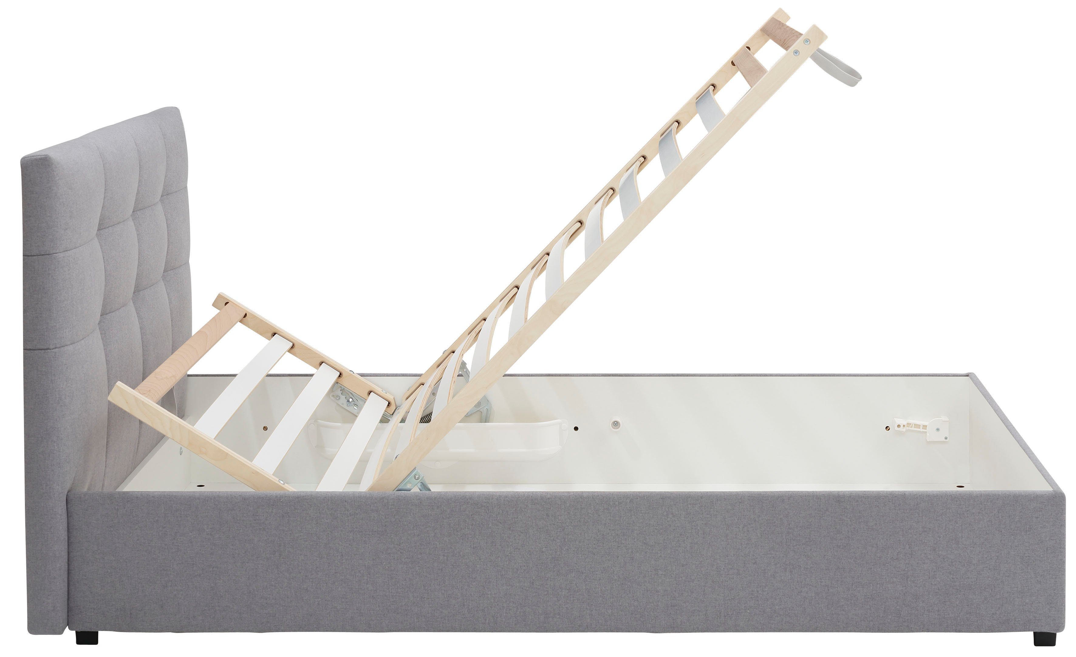 Lüttenhütt Gestoffeerd bed Endres met bedkist, naar keuze zonder matras/lattenbodem of incl. matras