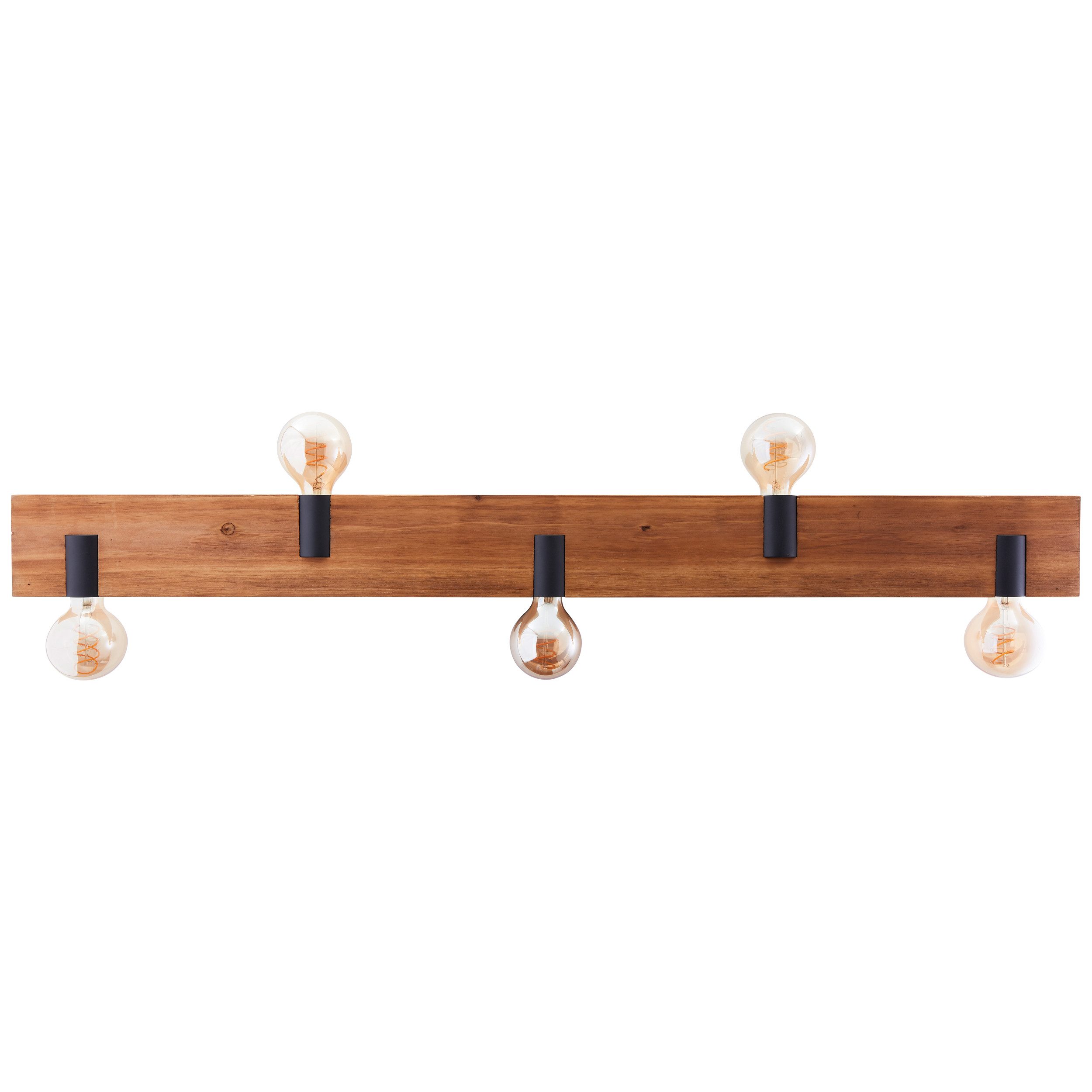 Brilliant Leuchten Plafondlamp Mertes Plafondlamp, E27, 115 x 12,5 cm, hout/metaal, bruin/zwart (1 stuk)