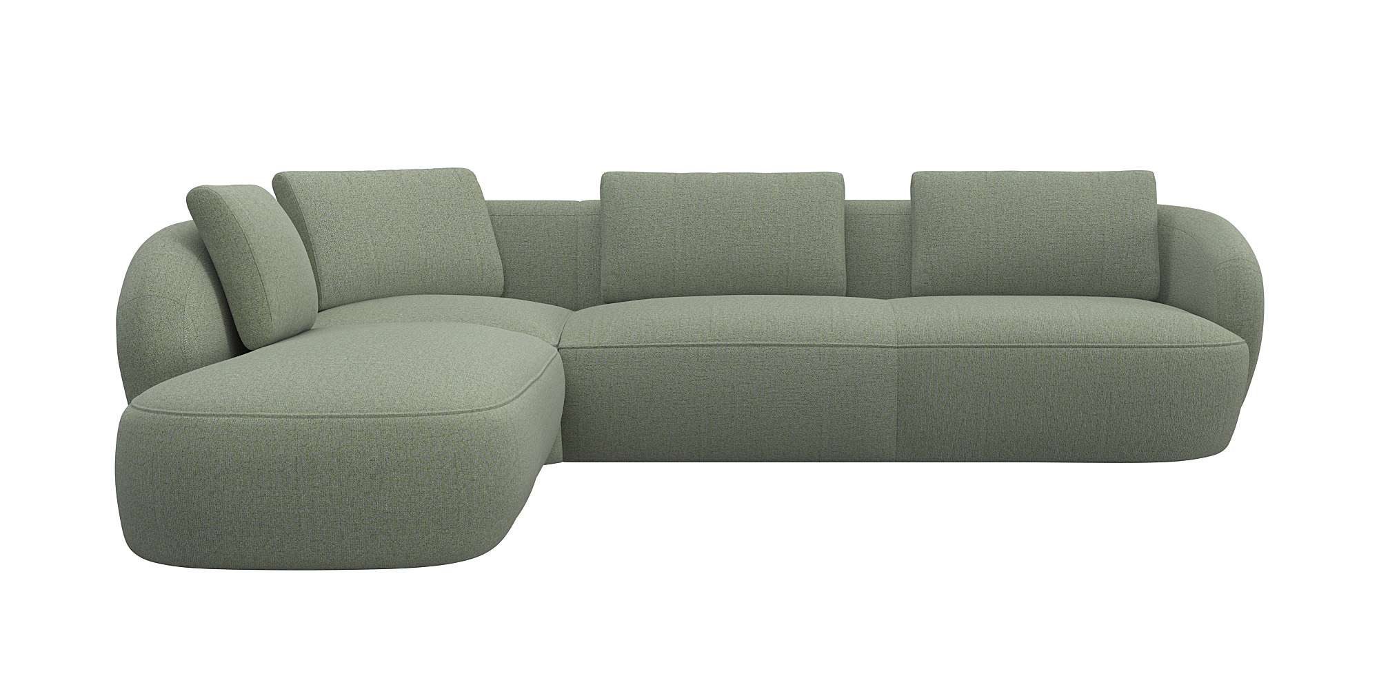 FLEXLUX Hoekbank Torino, rond, L-vorm, bankhoek met ottomane Modern, organisch bankontwerp, koudschuim, golfvering groen, hoekbanken, 296 cm