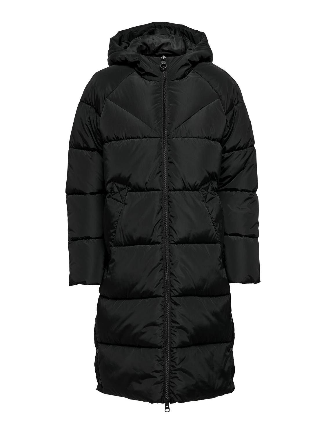Only Gewatteerde jas ONLAMAND LONG PUFFER COAT CS OTW met capuchon en praktische 2-weg rits