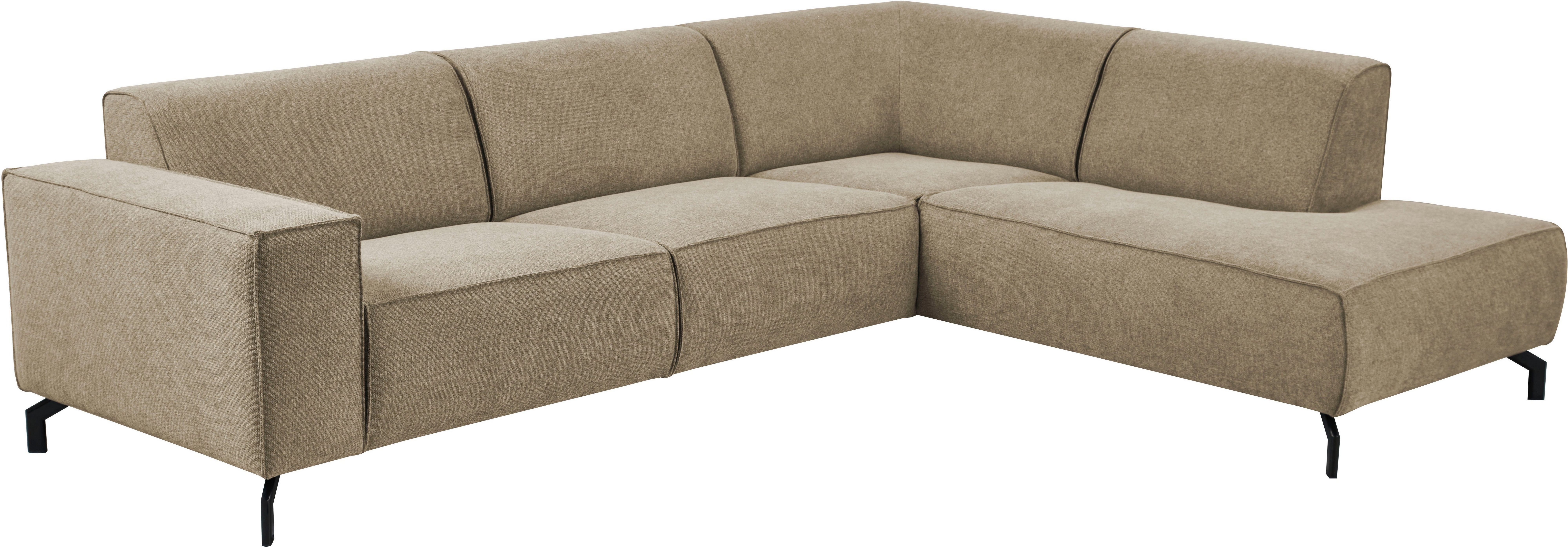 Places of Style Hoekbank Lorcan, breedte 275 cm, zacht zitgevoel met zwarte metalen poten, lederlook en zachte structuurstof