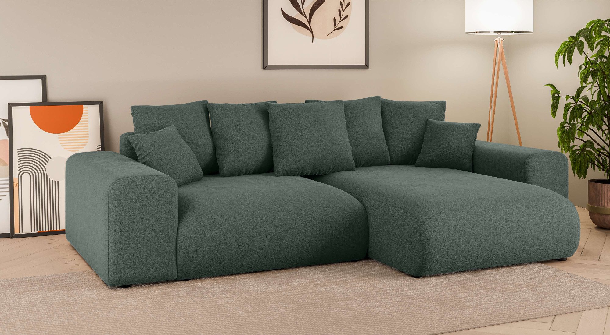 Home affaire Hoekbank LAKESIDE met bedfunctie en bedlade, B/D/H 257/166/84 cm L-vorm, recamiere aan beide zijden monteerbaar, golfondersteuning