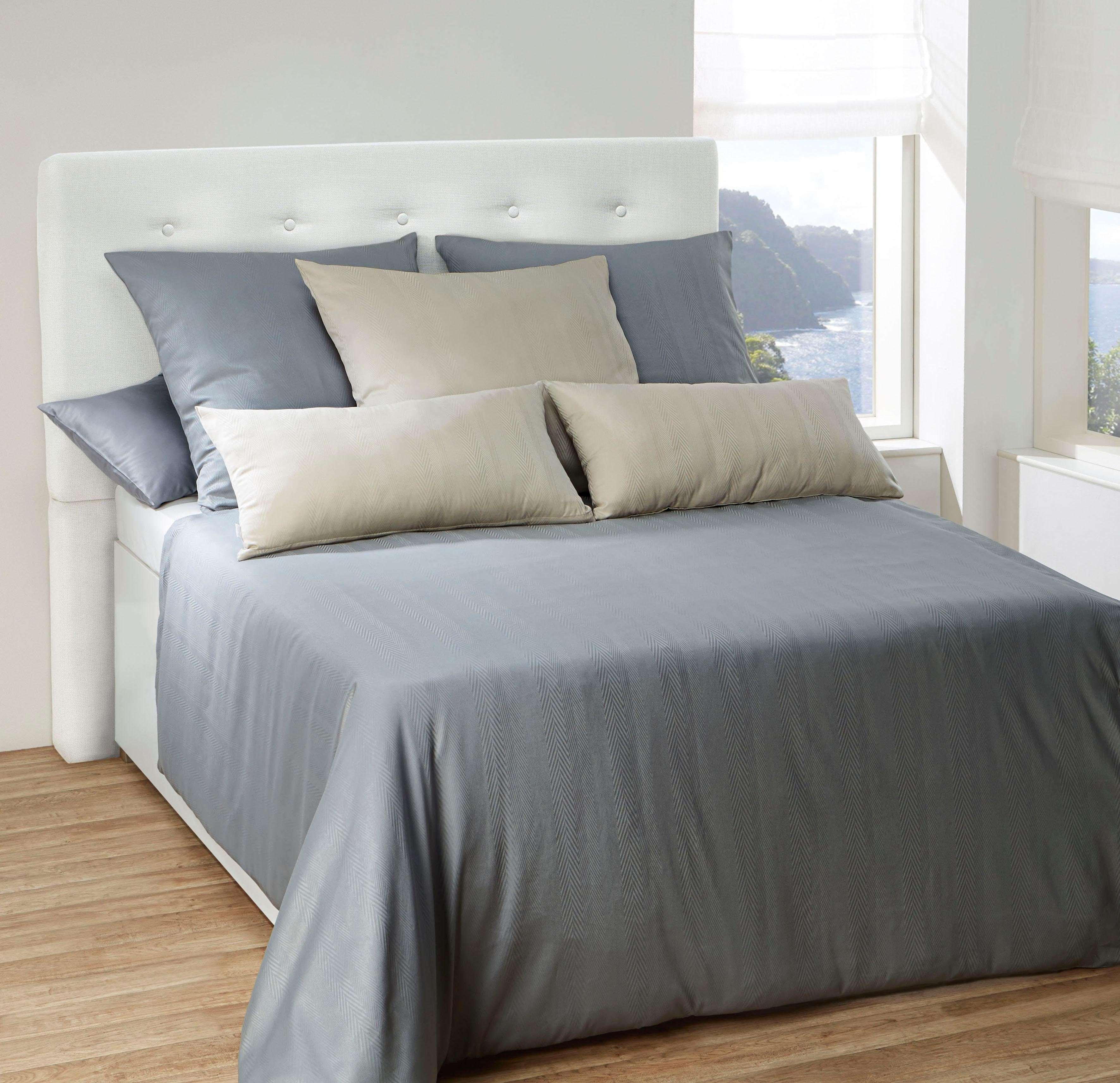 fleuresse Overtrekset Jade visgraat Mako jersey, voor matrassen tot 25 cm hoog, onderlaken, hoeslaken dekbedovertrekken maat 1x 240x220 cm grijs