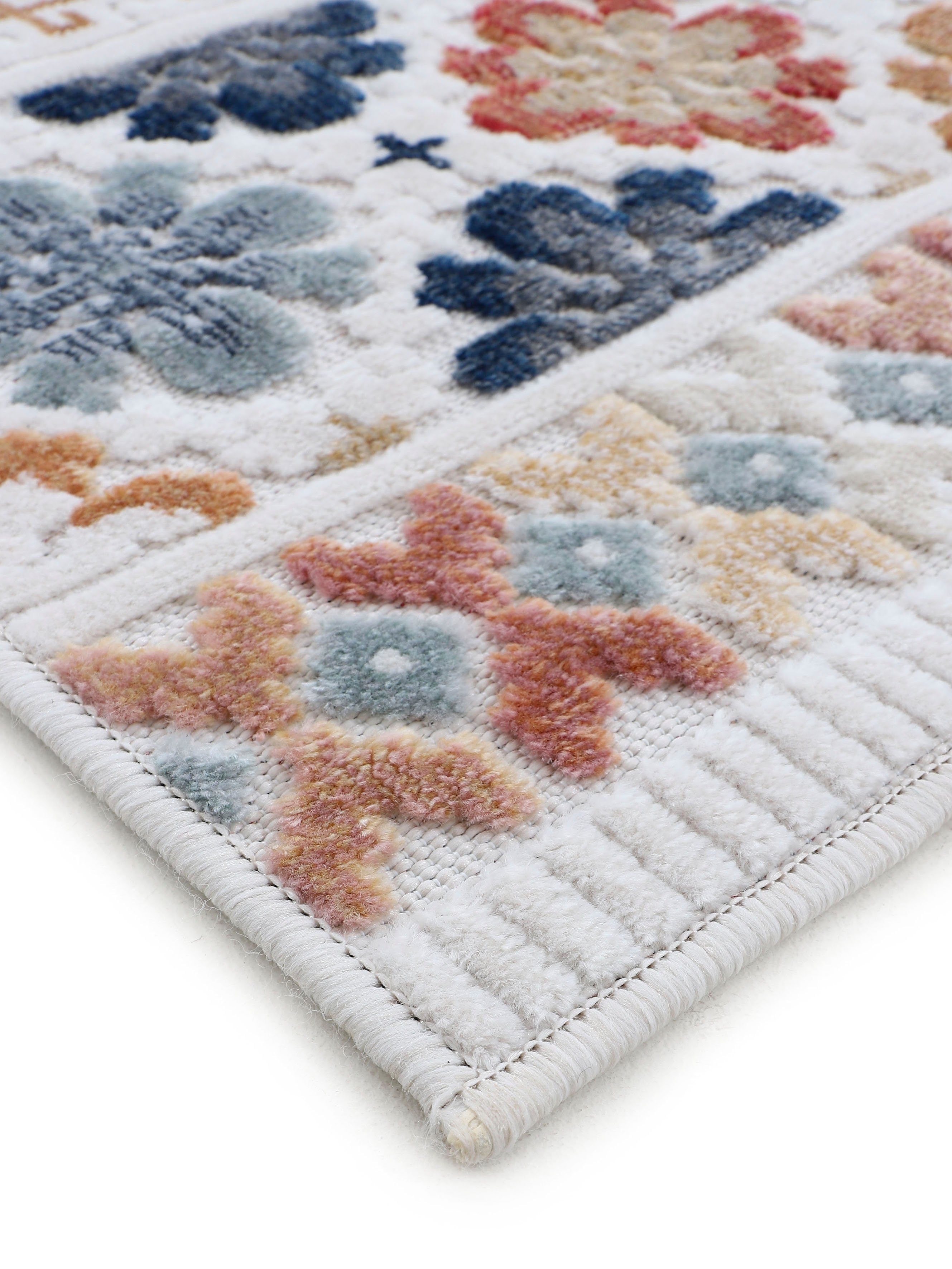 carpetfine Vloerkleed Deja 103 robust vlakweefsel, motief - florale palmbladeren, hoog-laag effect