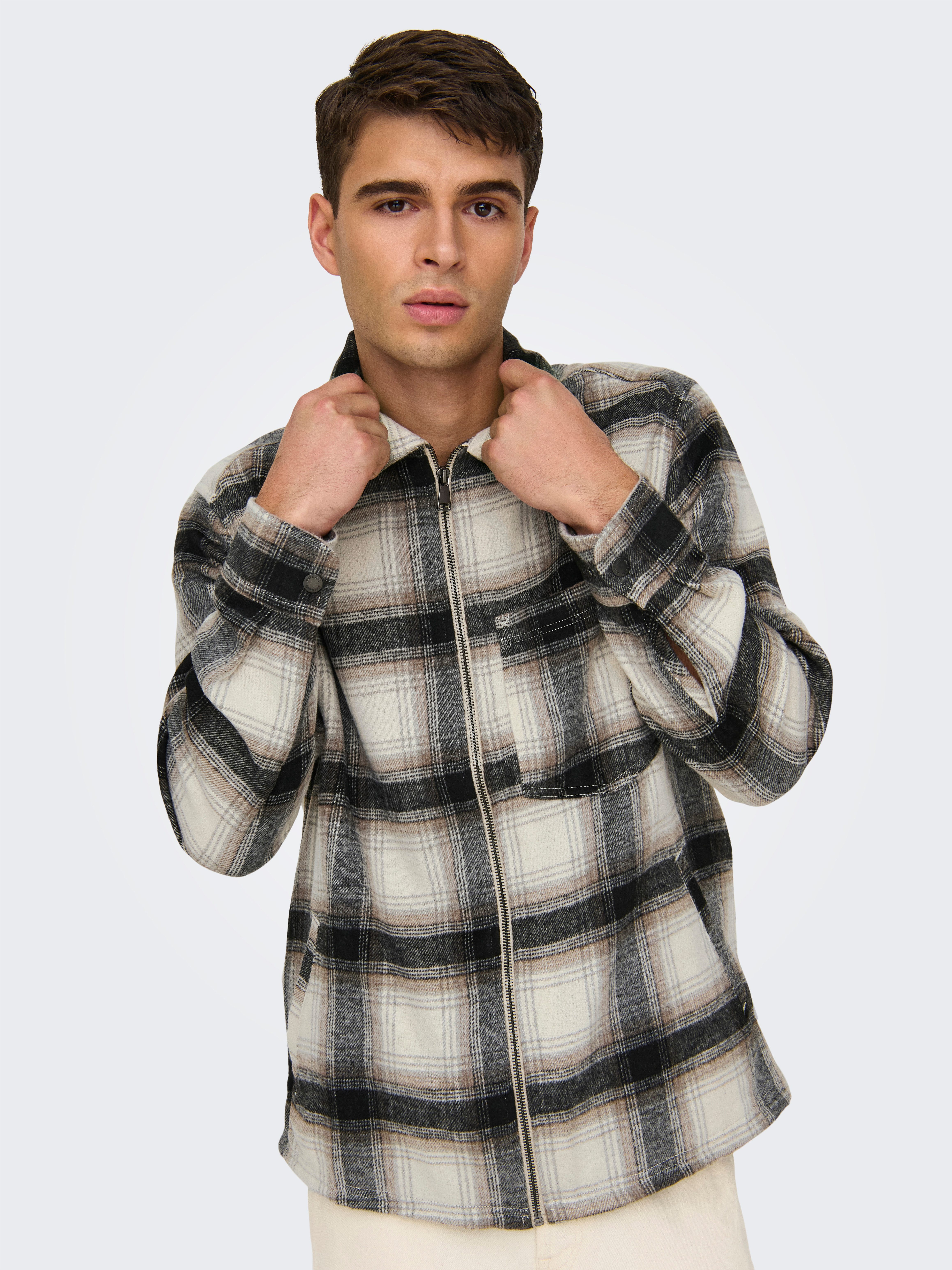 ONLY & SONS Overhemd met lange mouwen ONSAUSTIN WOOL ZIP OVERSHIRT
