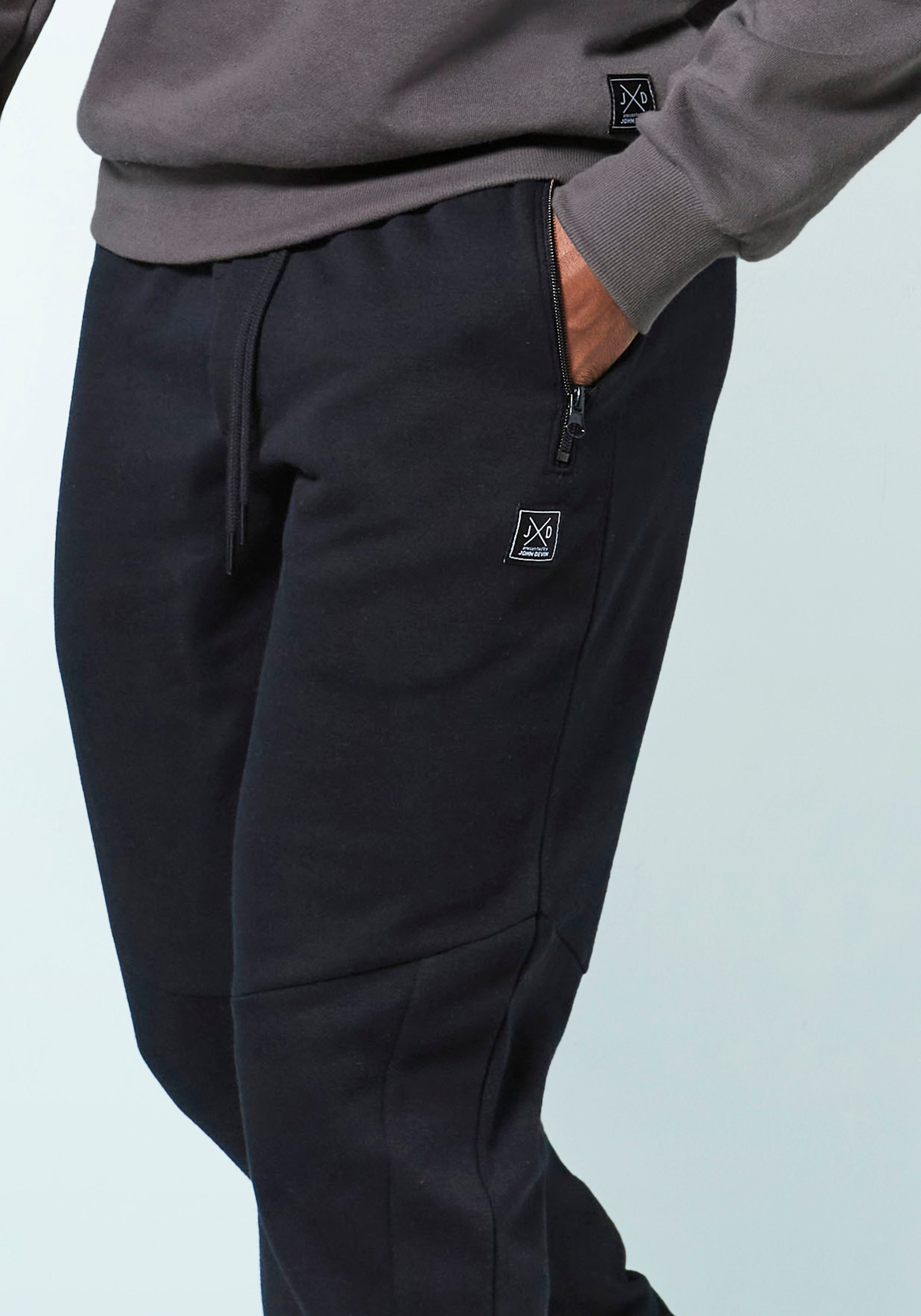 John Devin Sweatbroek Joggingbroek met zijzakken en bindband van katoenmix