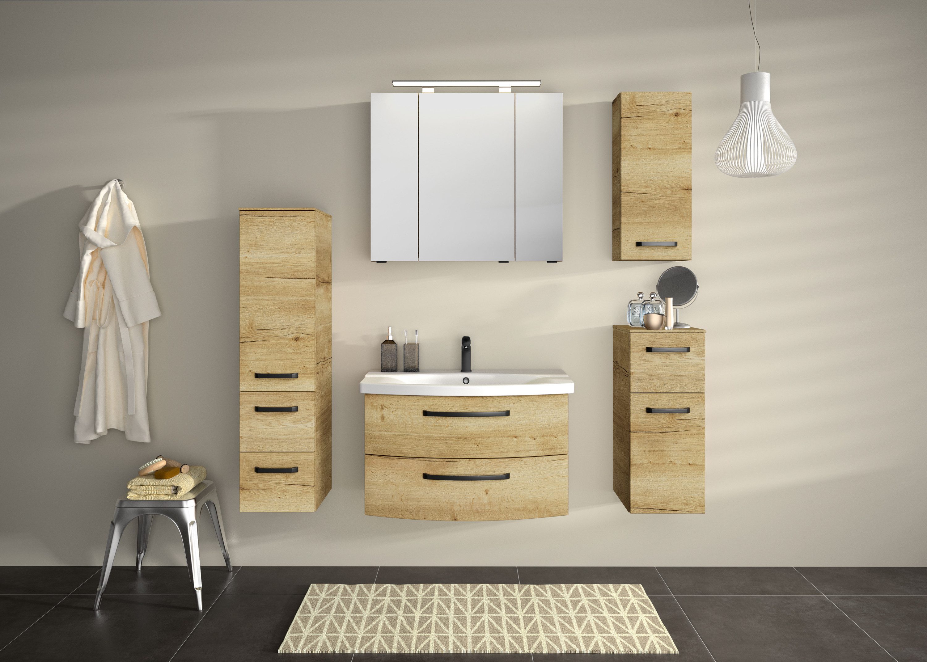 Saphir Badkamerspiegelkast Serie 4010 badkamer spiegelkast incl. LED-opbouwlamp Badkast 80 cm breed, 3 deuren, 6 glazen legplanken, incl. deurdemper