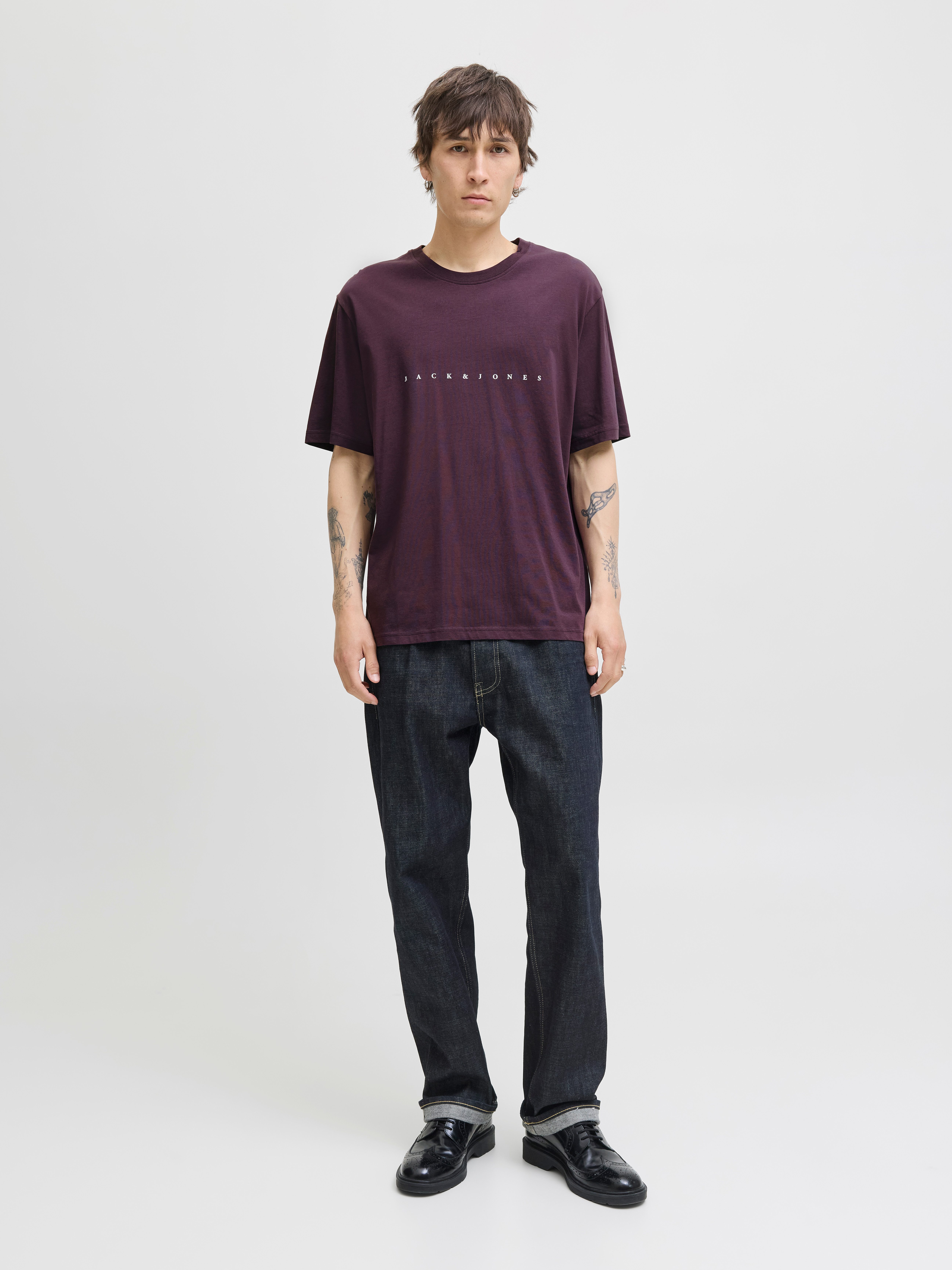 Jack & Jones Shirt met ronde hals JJESTAR met pigmentprint en katoengevoel