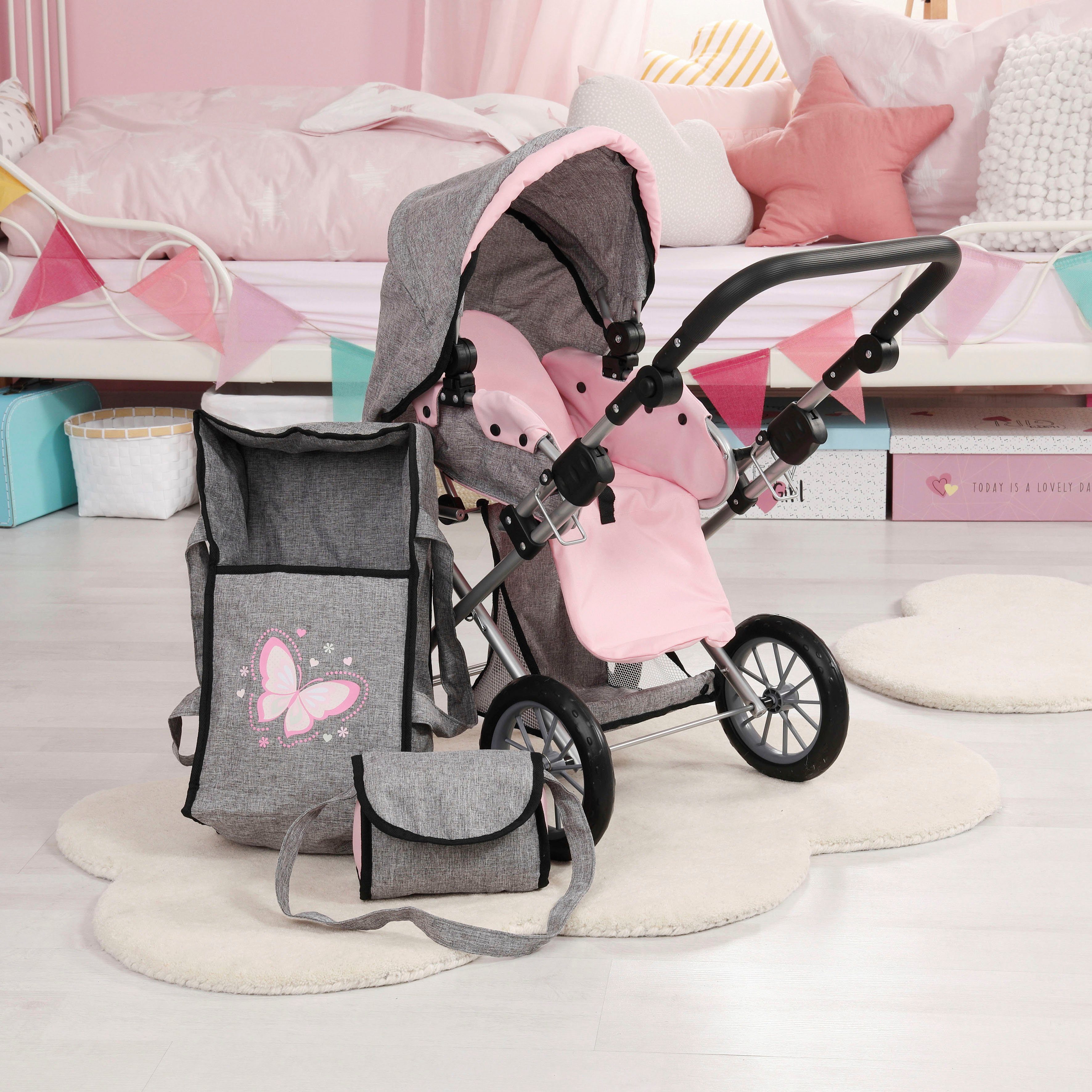 Bayer Combi-poppenwagen City Star, grijs/roze