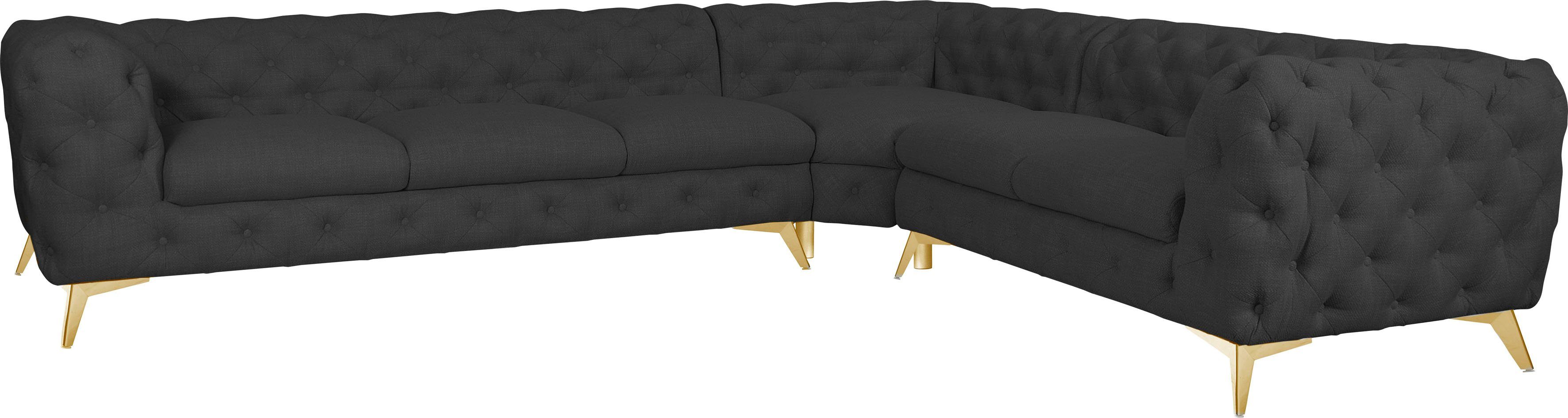 Leonique Chesterfield-bank Glynis L-vorm luxueuze capitonnage, moderne chesterfield look, kleur van de poten ter keuze