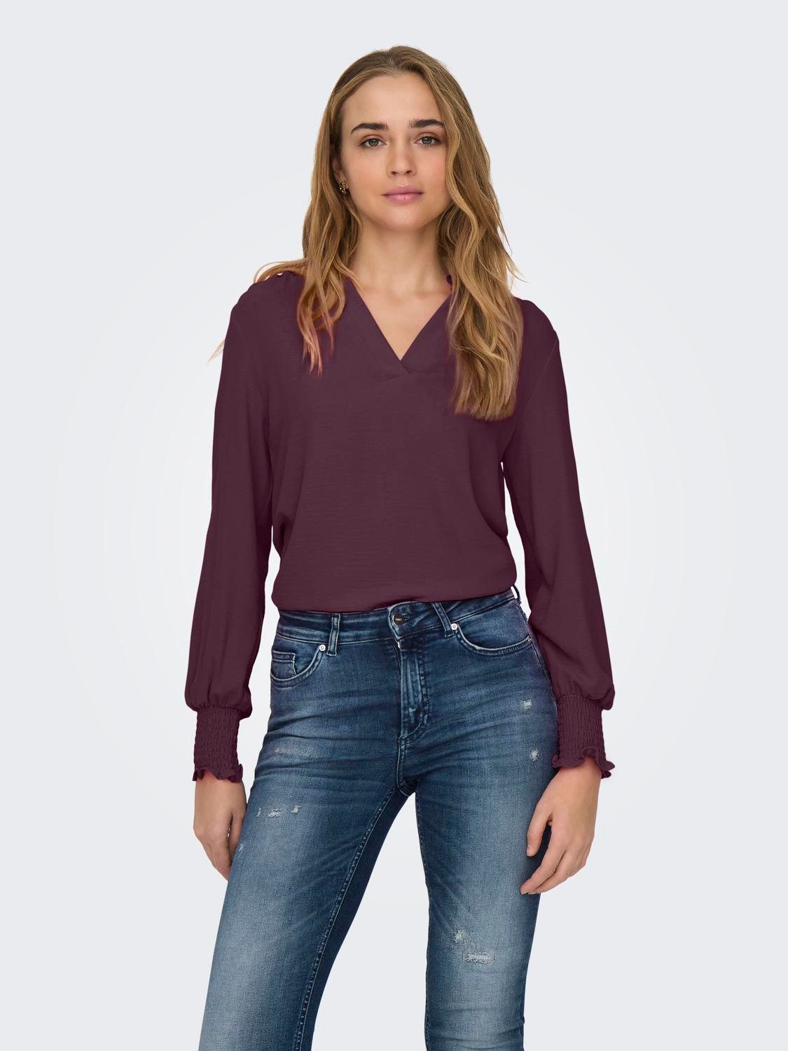 Only Shirt ONLMETTE V-NECK LS SMOCK TOP NOOS WVN