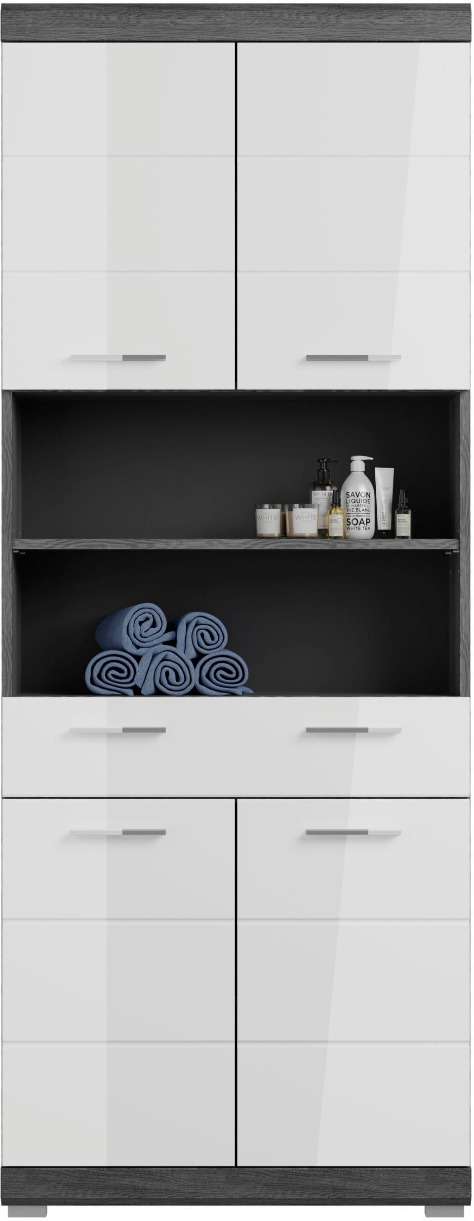 INOSIGN Badkamerserie Siena, 4-delig, bestaande uit: Smalle hoge kast, WBU, spiegelkast, brede hoge kast (set, 4-delig)