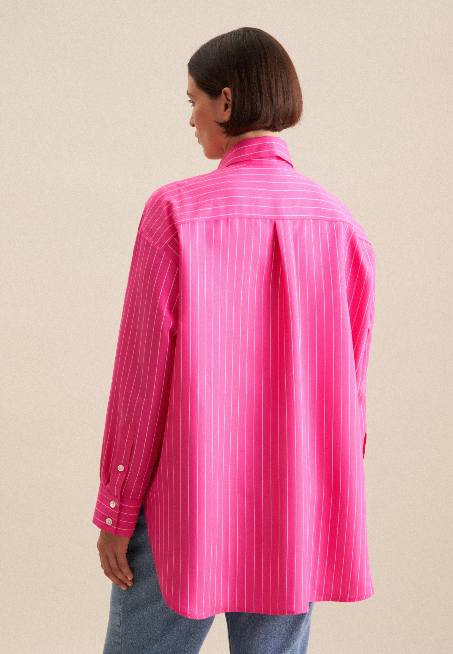 seidensticker Lange blouse Zwarte roos Lange mouwen kraag strepen