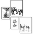 reinders! artprint happy blij - strand - olifant - palm (4 stuks) zwart