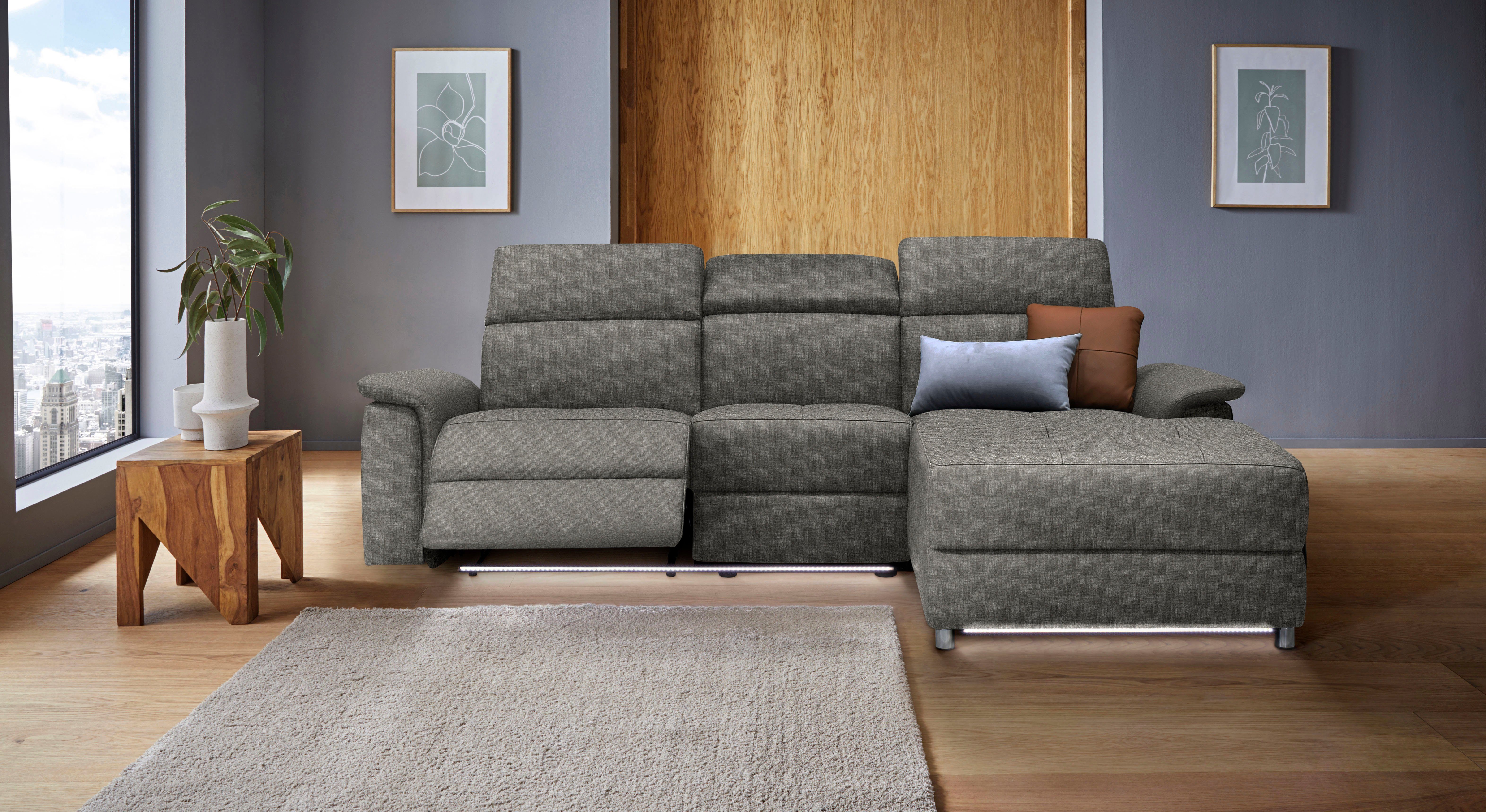 Places of Style Hoekbank Pareli, L-model, 259 cm, met récamier, echt leer, imitatieleer, weefstof