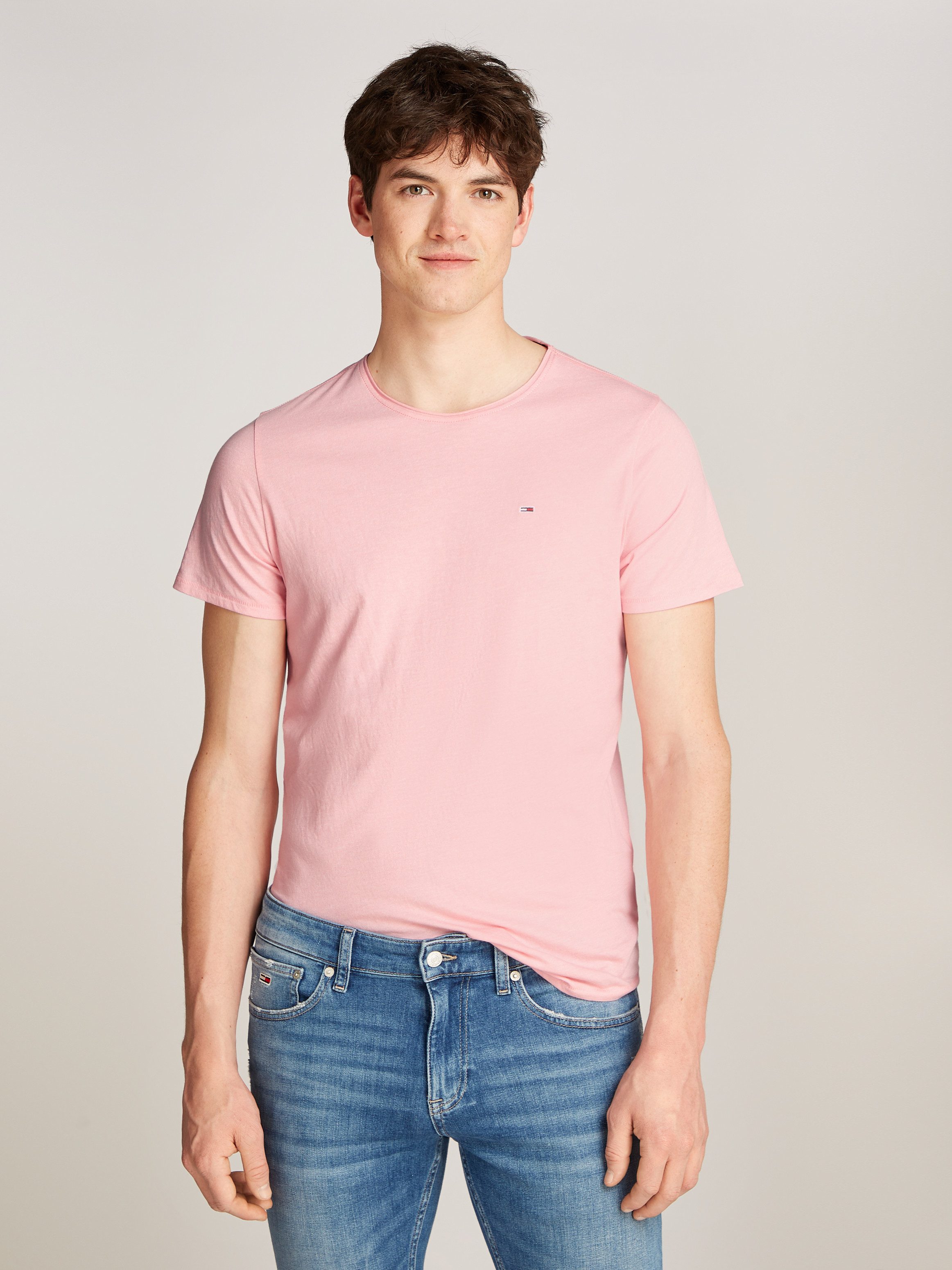 TOMMY JEANS T-shirt TJM SLIM JASPE C NECK Classics slim fit met merklabel heren t-shirts maat XXXL roze