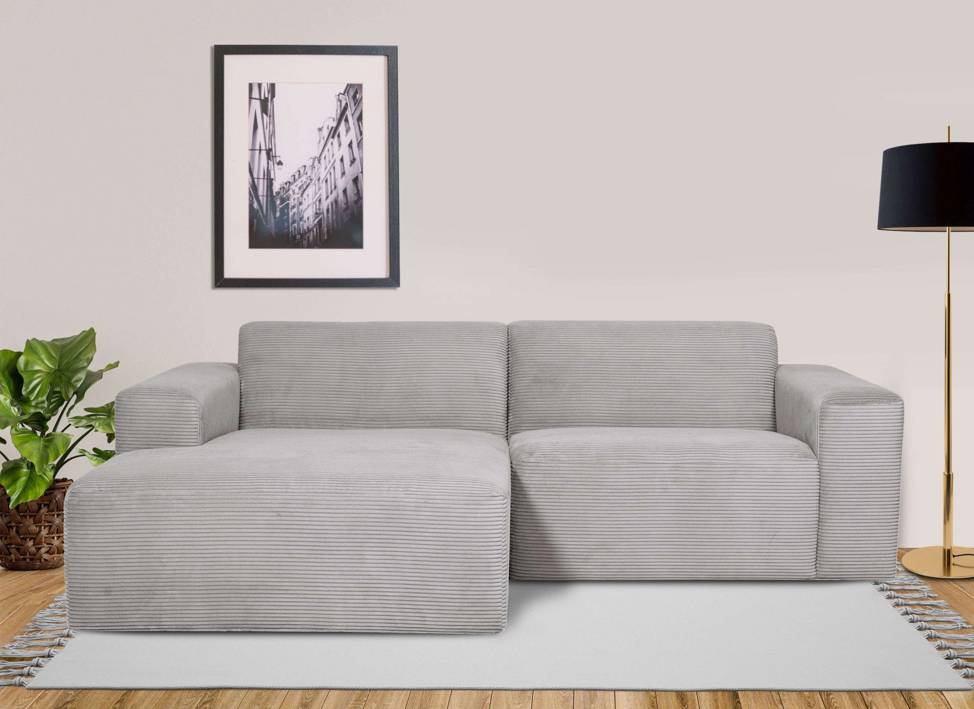 INOSIGN Hoekbank Koa, 228 cm, L-vorm, modulair bankstel, webstof, cord Designbank, zachte lounge-zitcomfort, golfondersteuning, tot aan de vloer